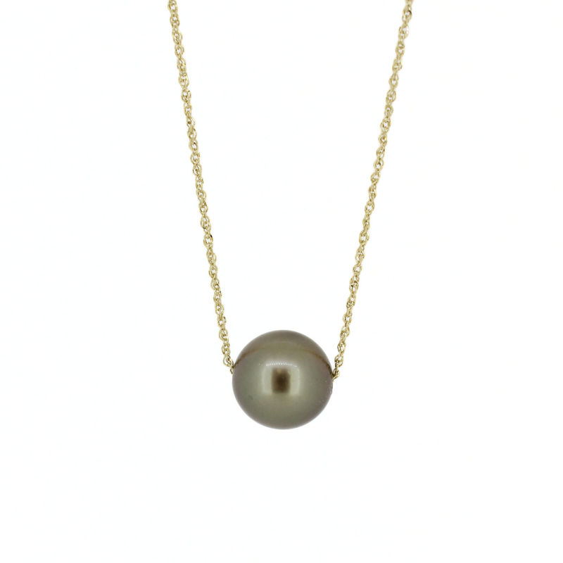 Brianne & co. 14k gold floating Tahitian pearl necklace handmade in Kauai, Hawaii