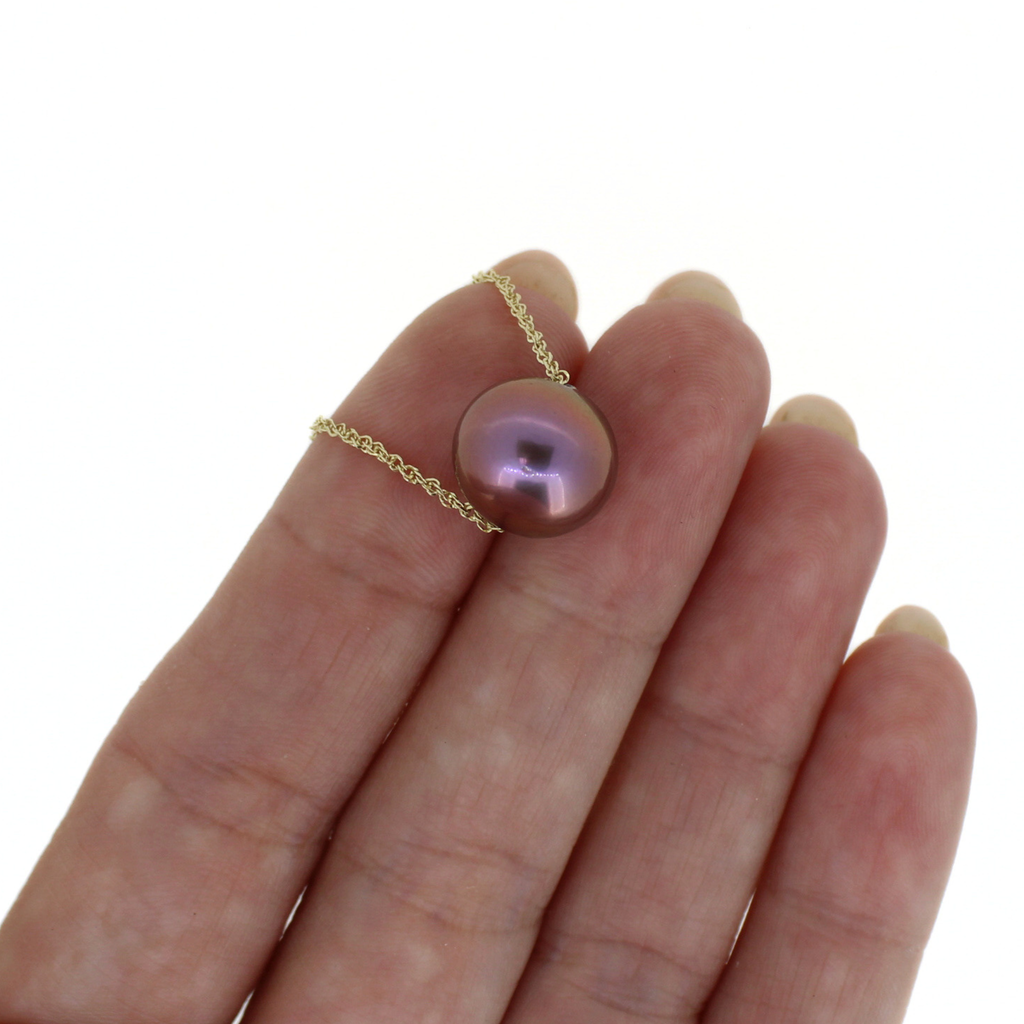 14k Gold Electric Purple Edison Pearl Floating Necklace 20"