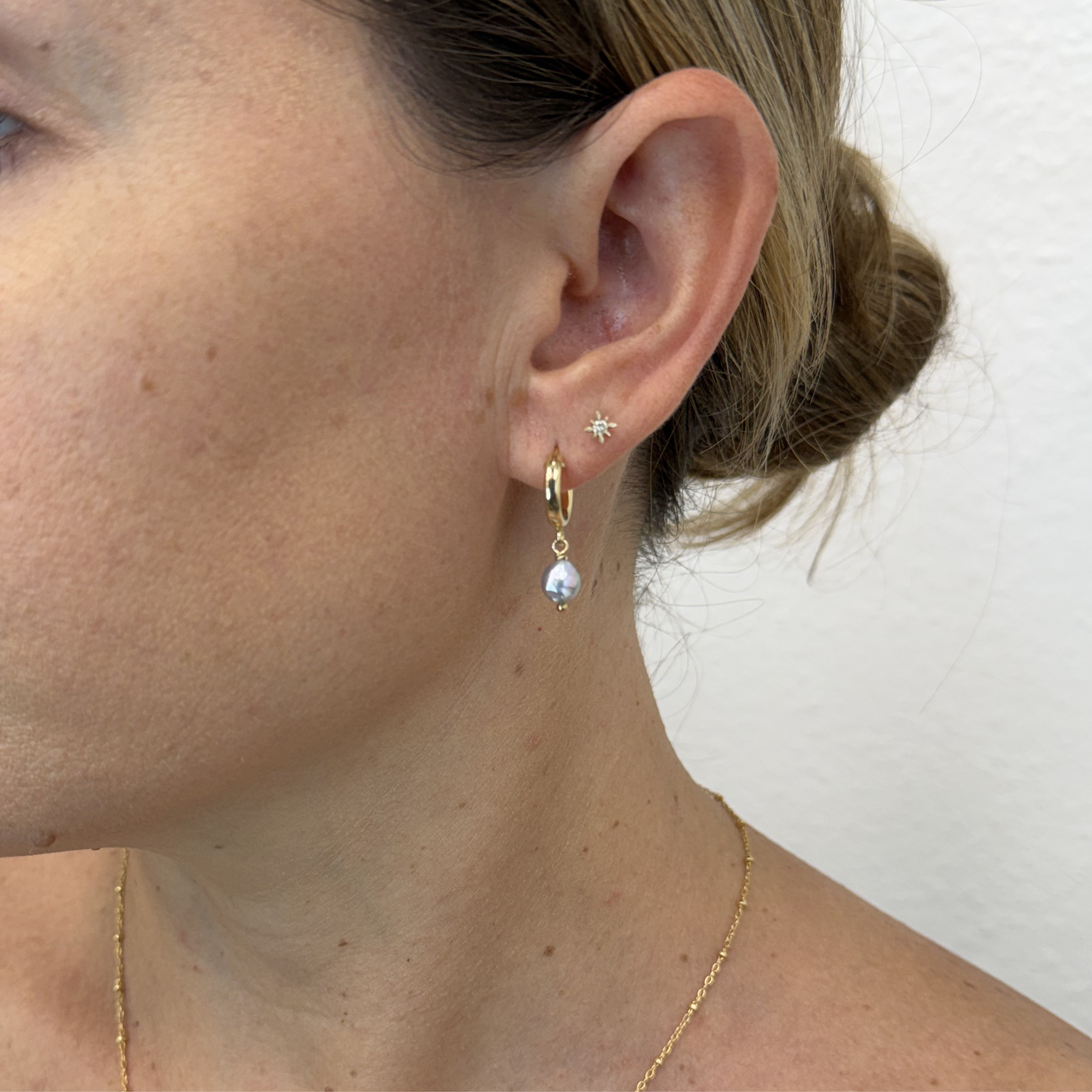 Gold Fill Blue Akoya Pearl 12mm Hoops