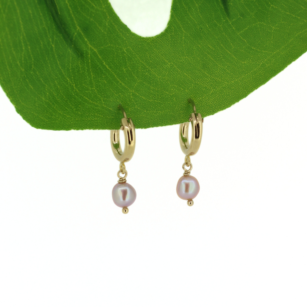 Brianne & co. 14k gold fill 12mm hoop earrings with light pink Edison keshi pearls