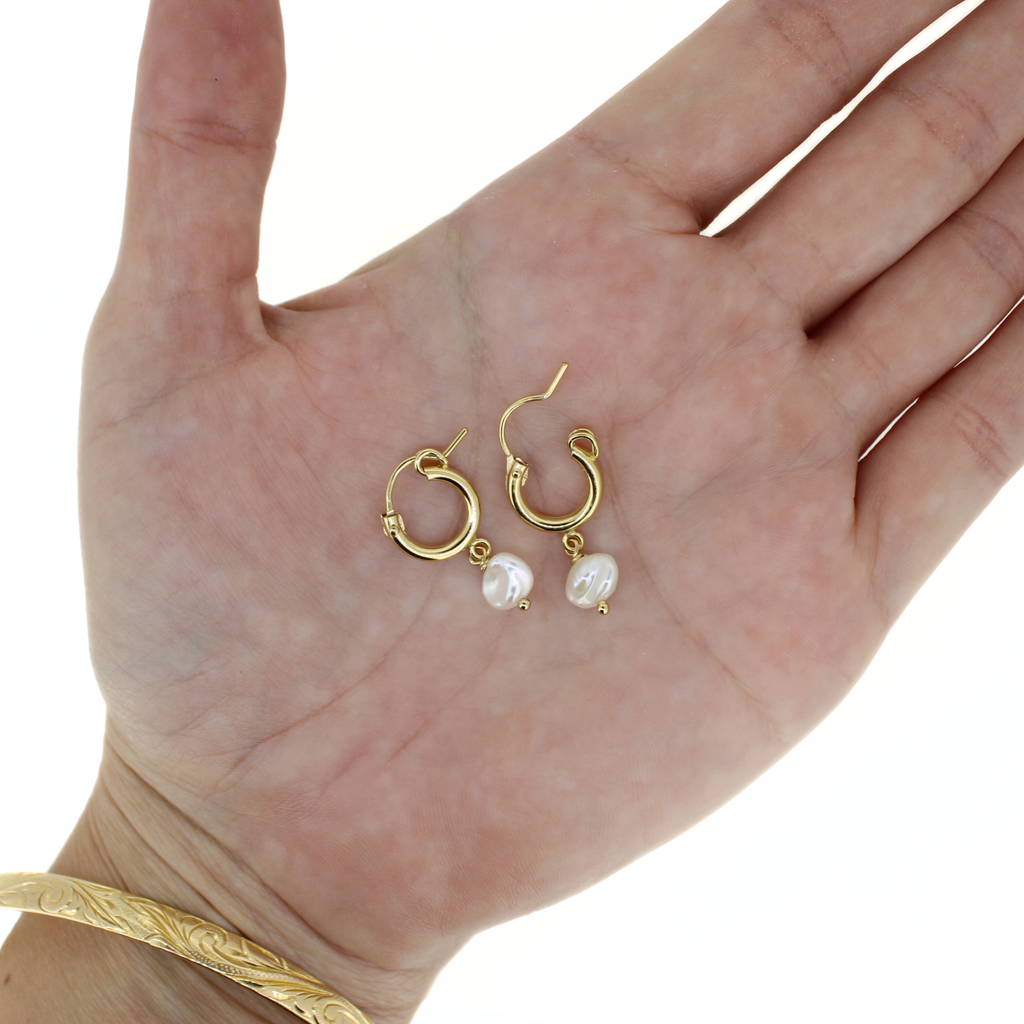 Gold Fill White Edison Keshi Hoops 12mm
