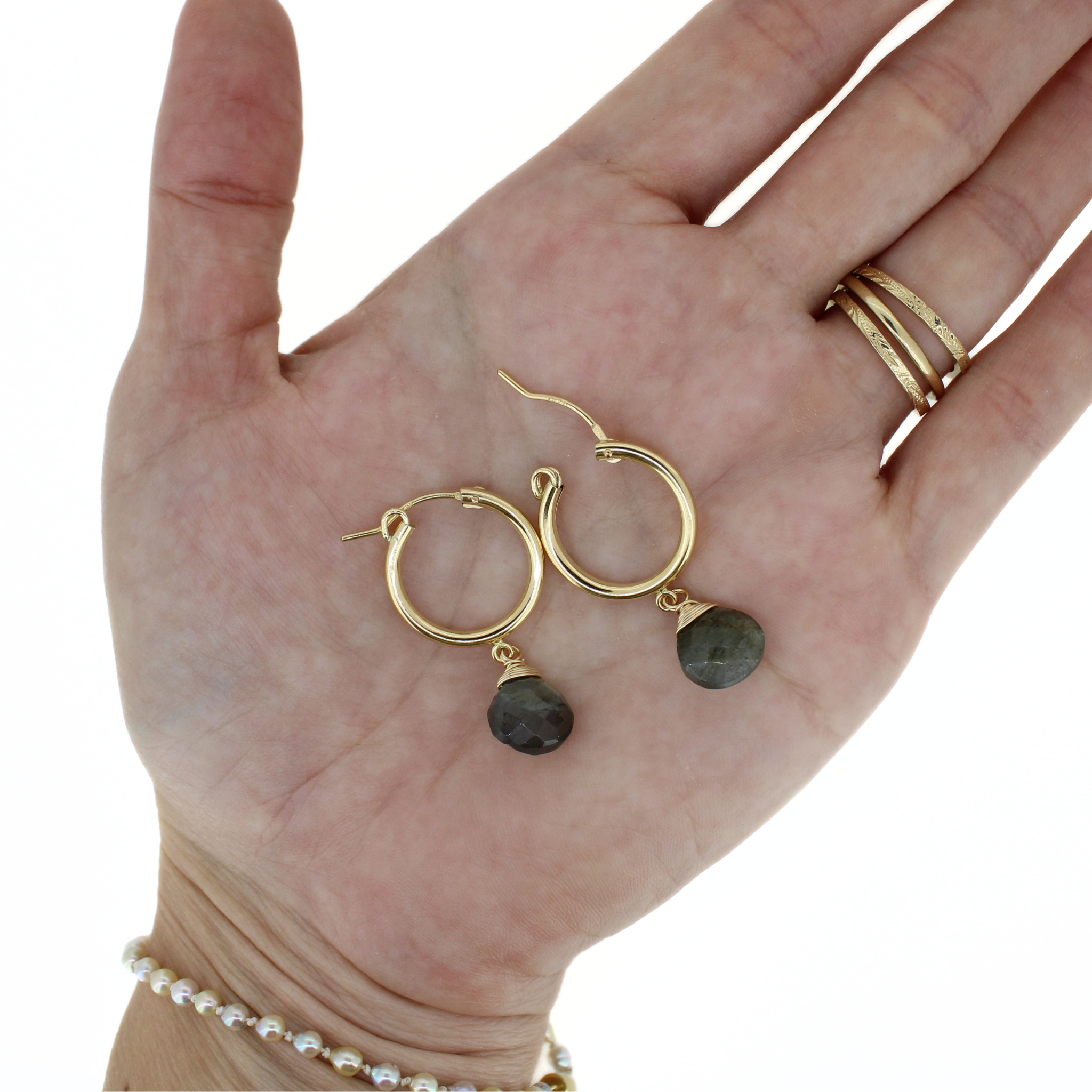 Gold 18mm Hoops w/ Labradorite