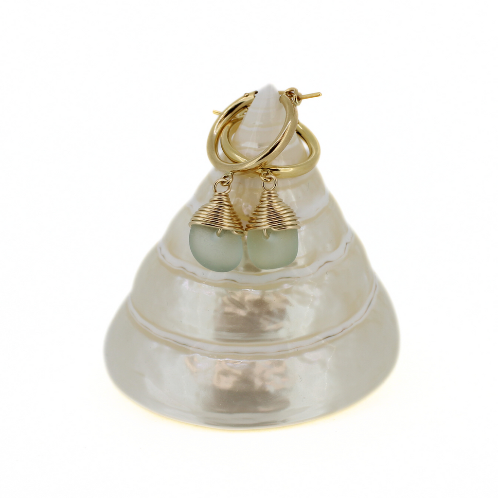 Gold Fill 18mm Sea Glass Hoop Earrings