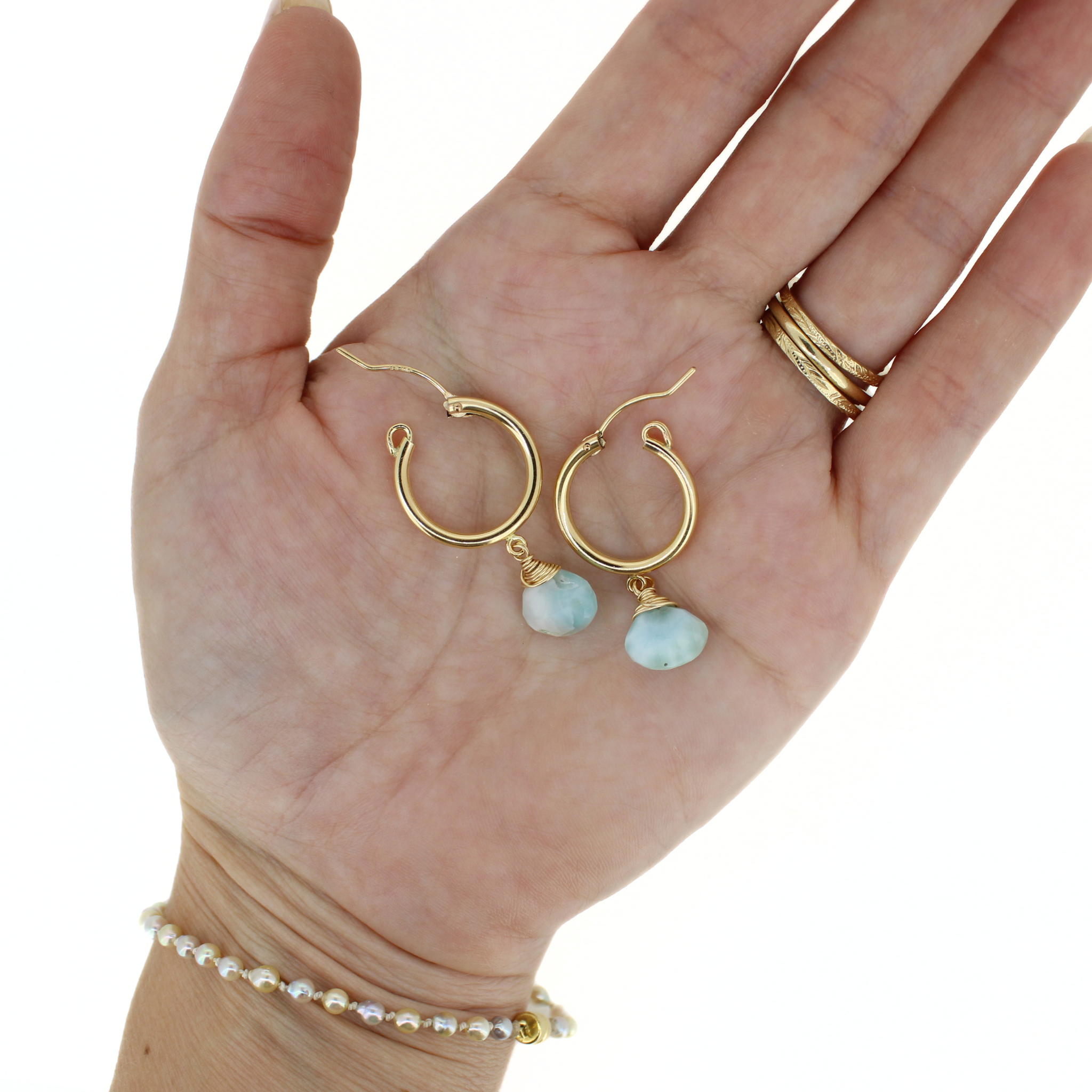 Gold 18mm Hoops w/ Larimar