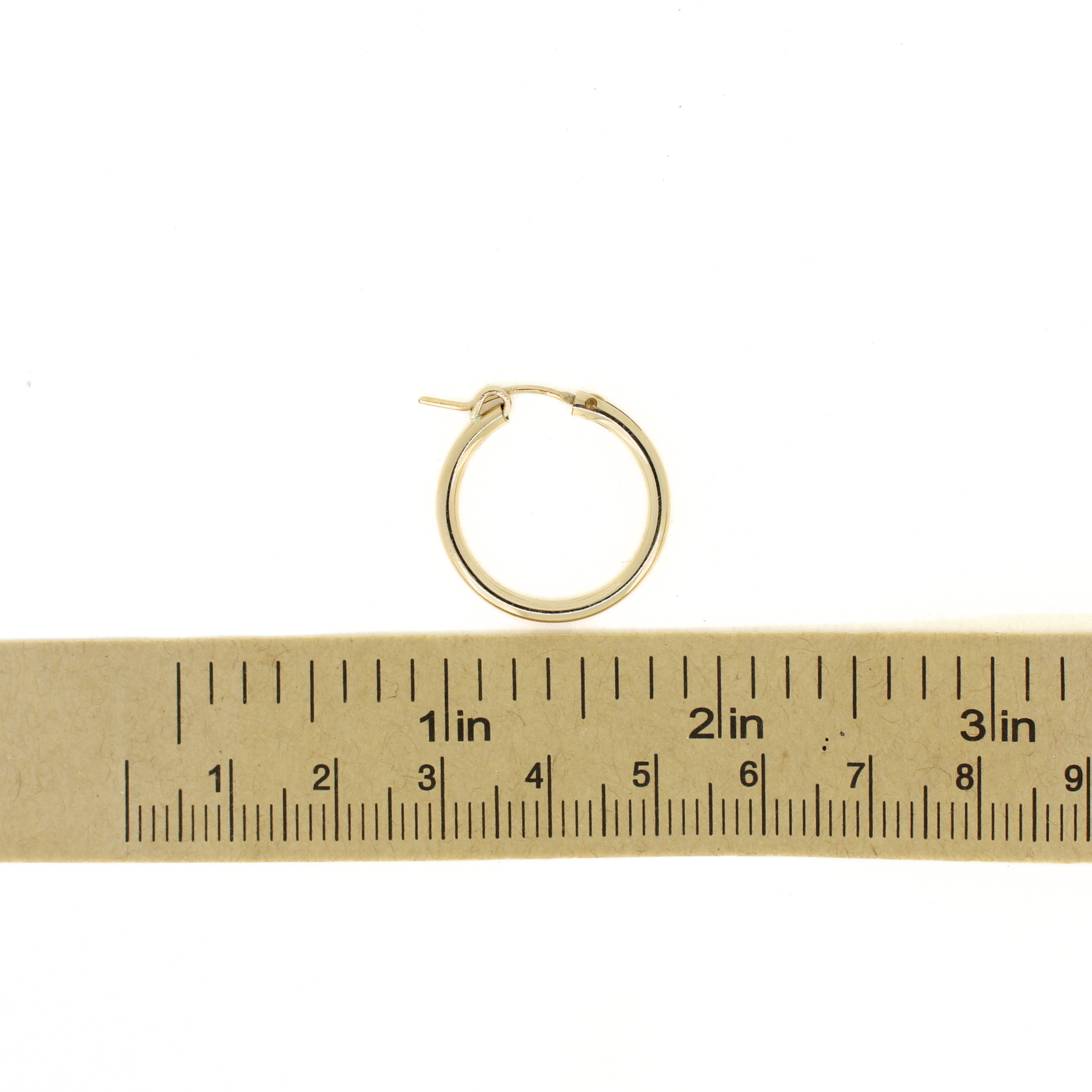 Brianne & Co. 14k gold fill every day hoop earrings measuring under 1" in diameter (22mm)