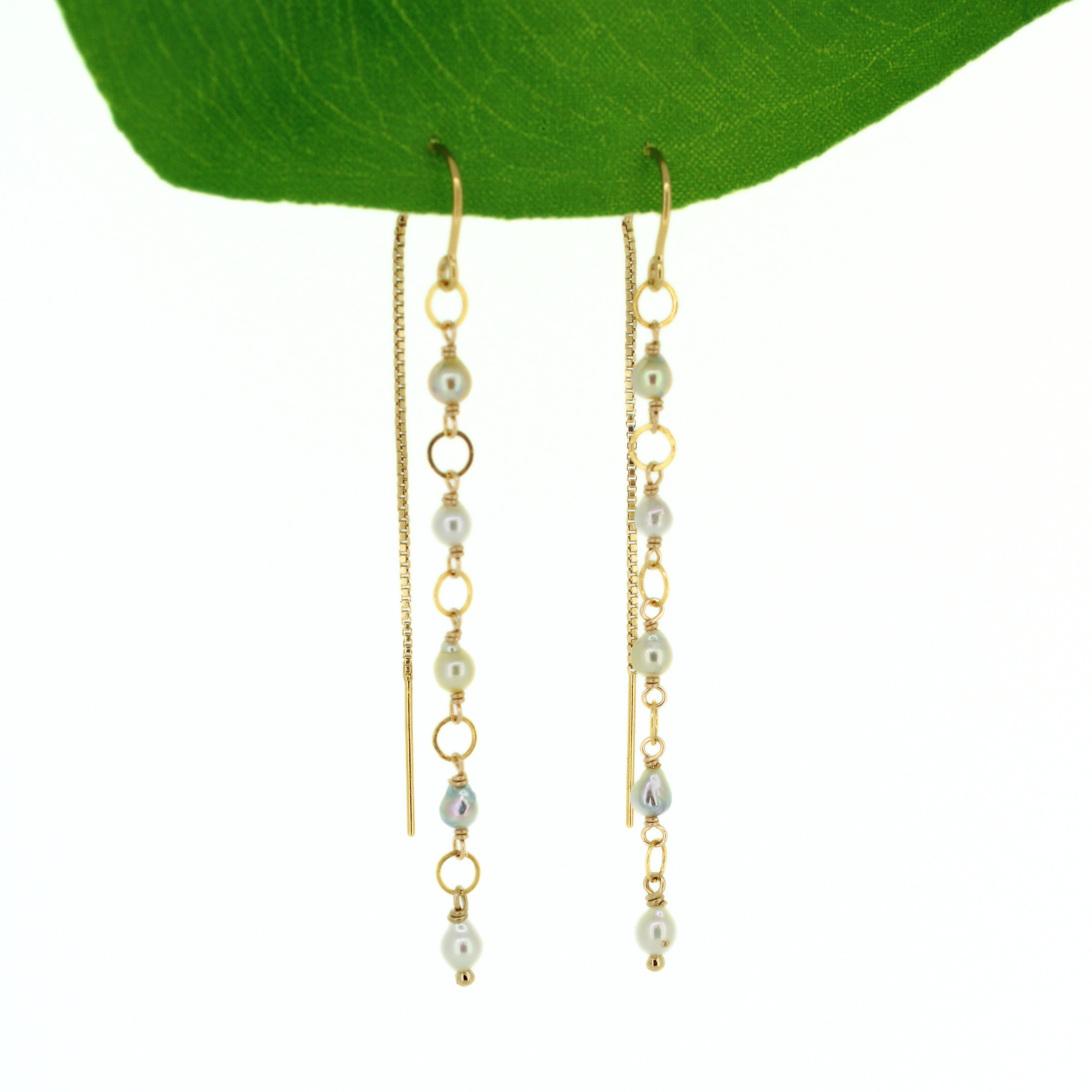 Gold Baby Akoya Pearl Threader Earrings