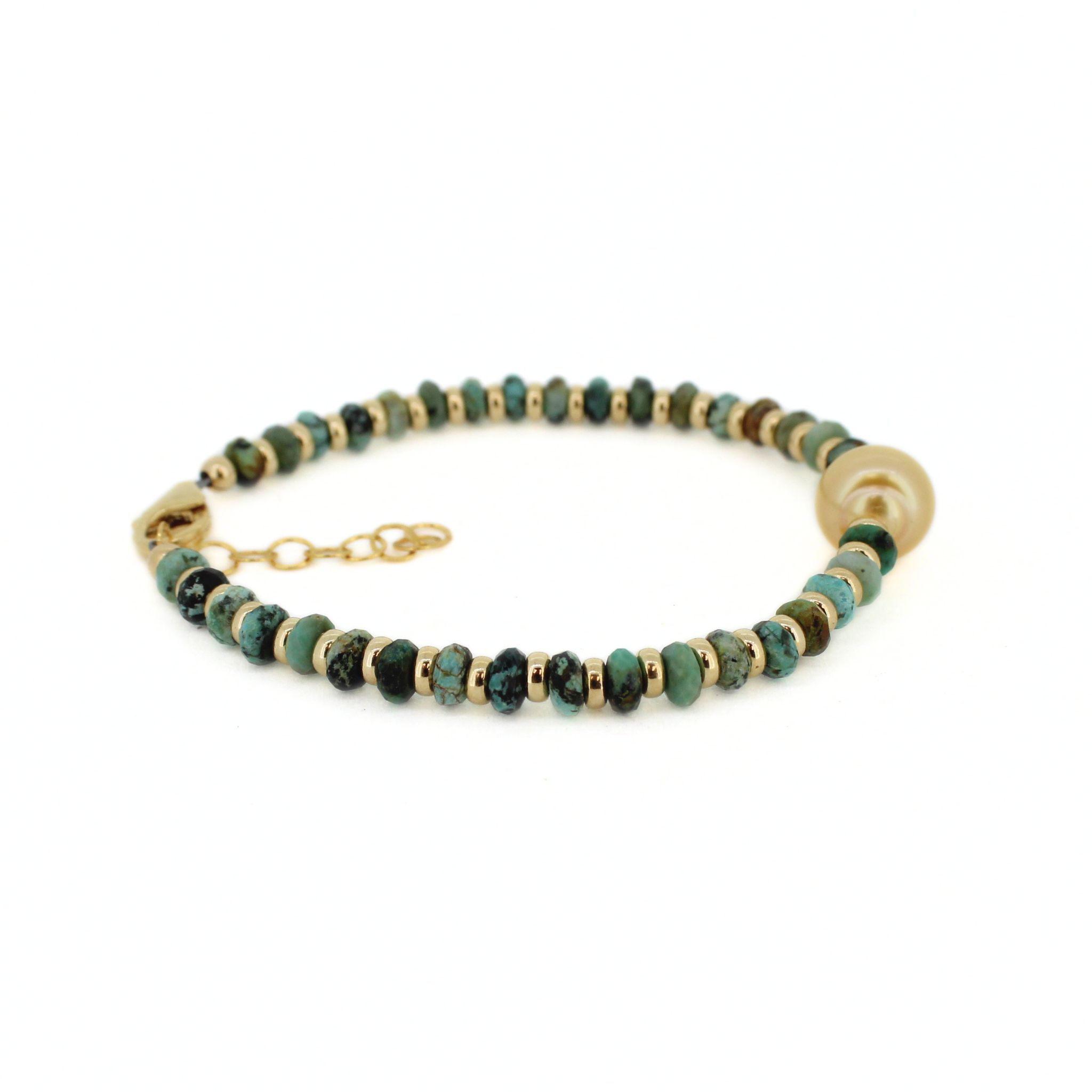 Golden South Sea Pearl & Turquoise Bracelet Size Small