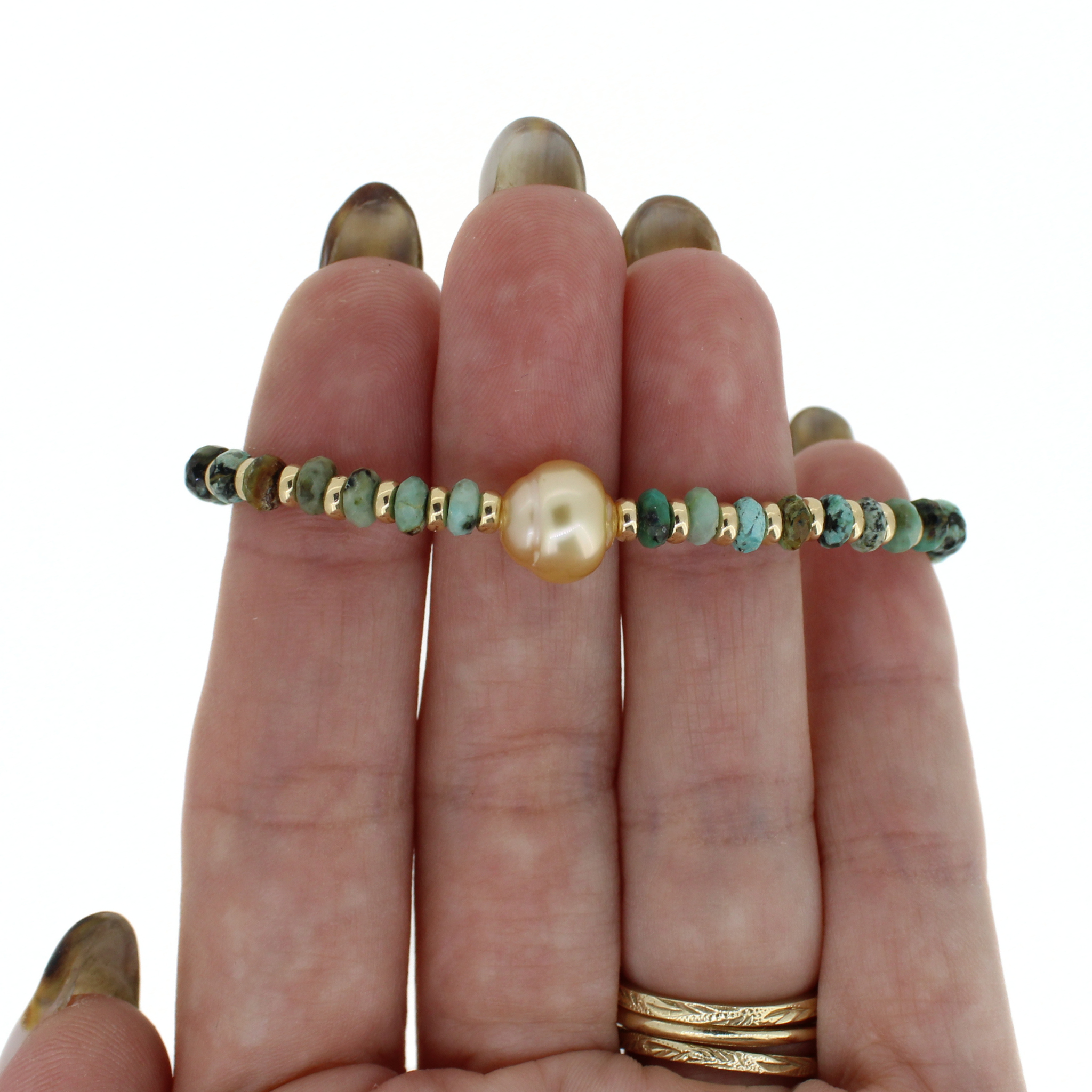 Golden South Sea Pearl & Turquoise Bracelet Size Small