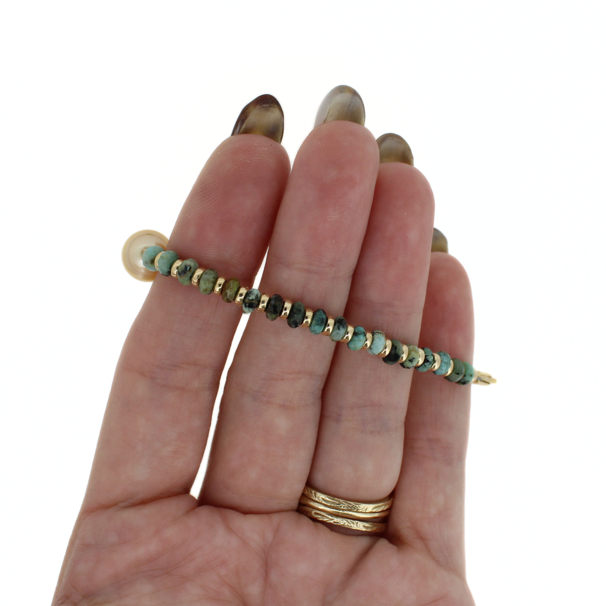 Golden South Sea Pearl & Turquoise Bracelet Size Small