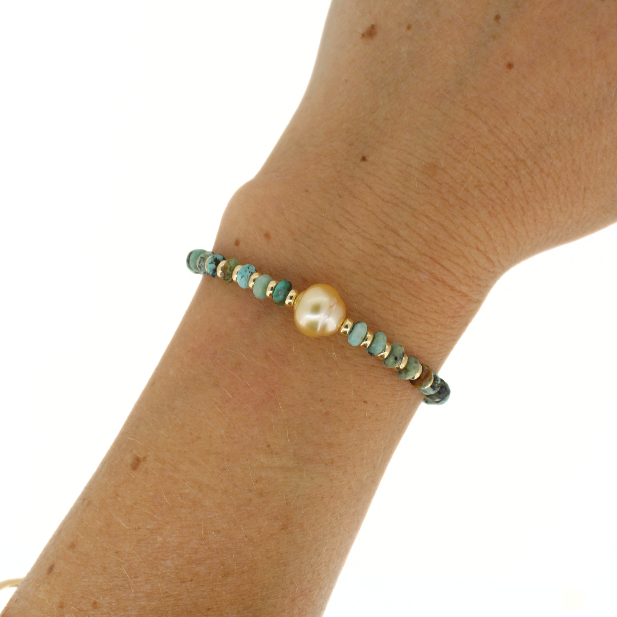 Golden South Sea Pearl & Turquoise Bracelet Size Small