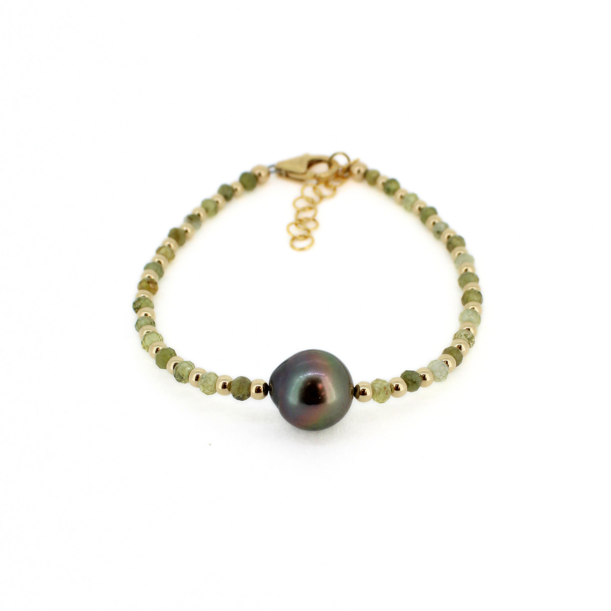 Brianne & Co. 14k gold fill green garnet and Tahitian pearl bracelet