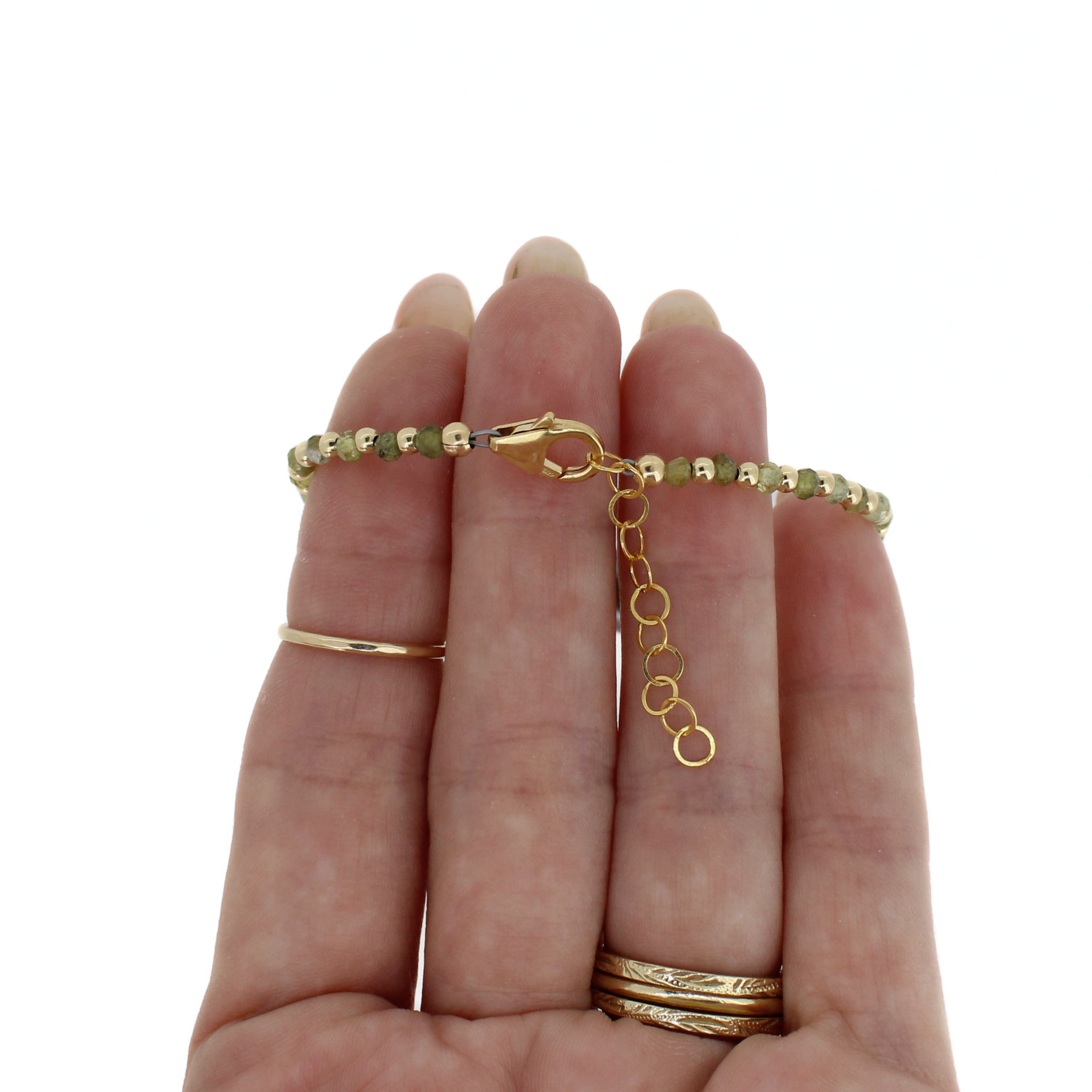 Gold Green Garnet & Tahitian Pearl Bracelet Size Small