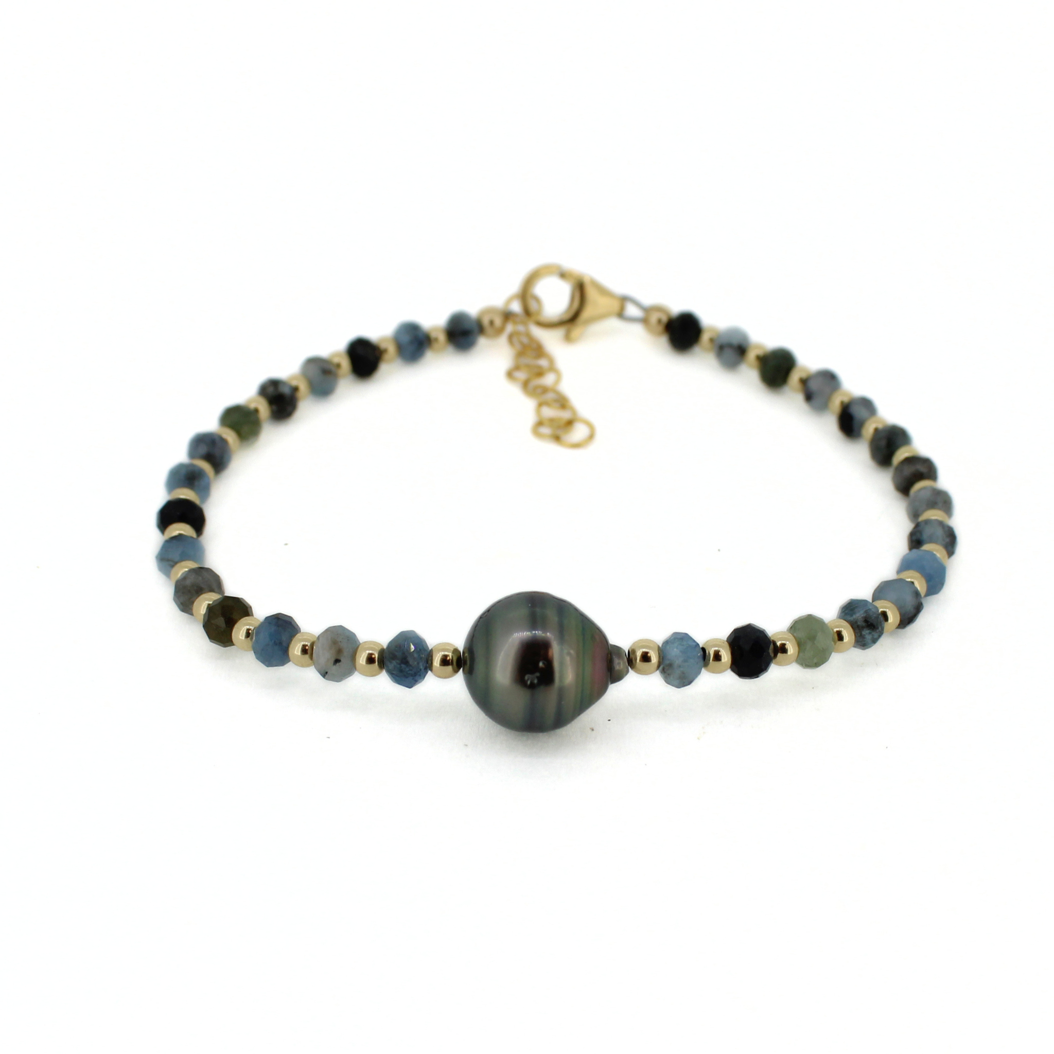 Gold Aquamarine & Tahitian Pearl Bracelet Size Medium