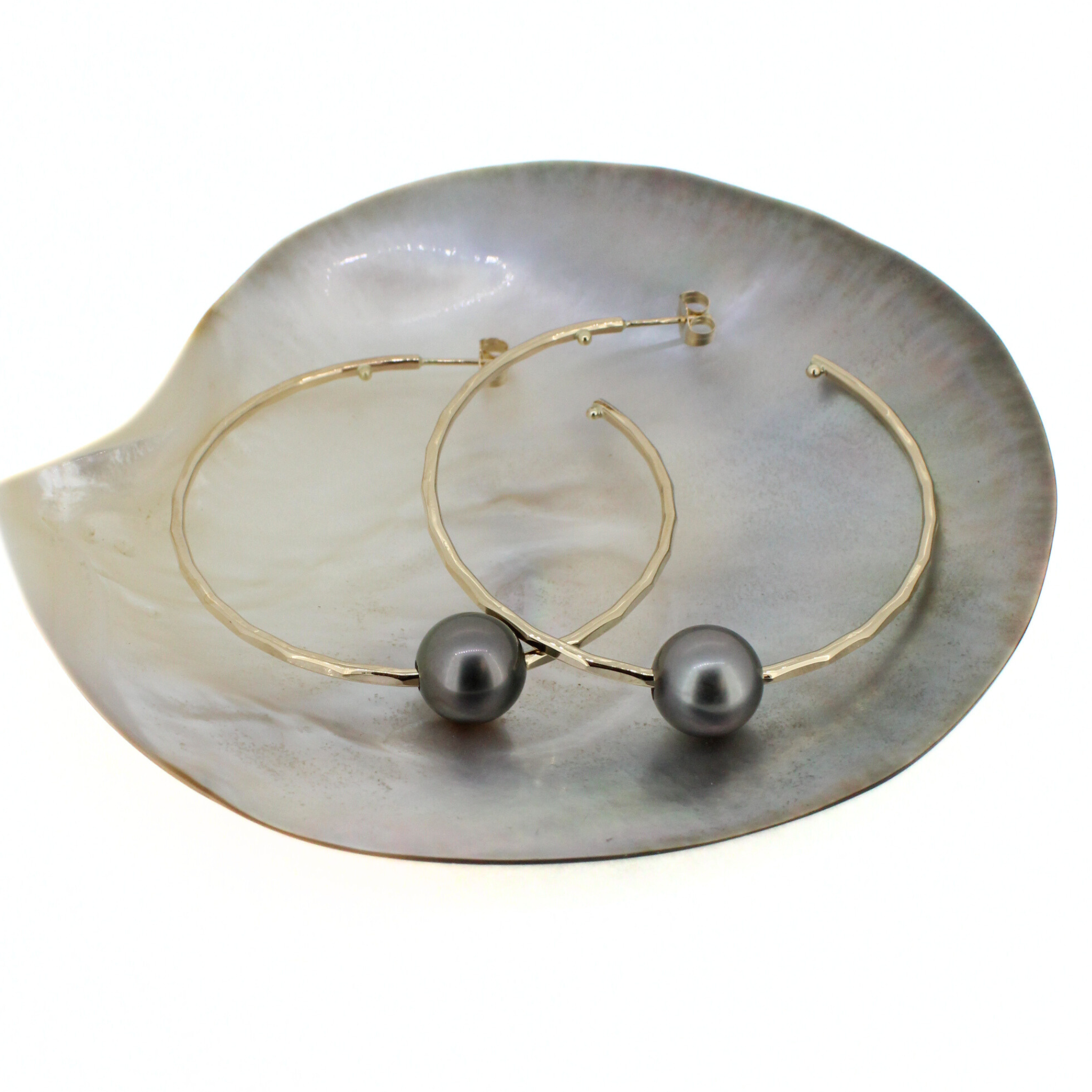 Gold Tahitian Pearl Hoop Earrings