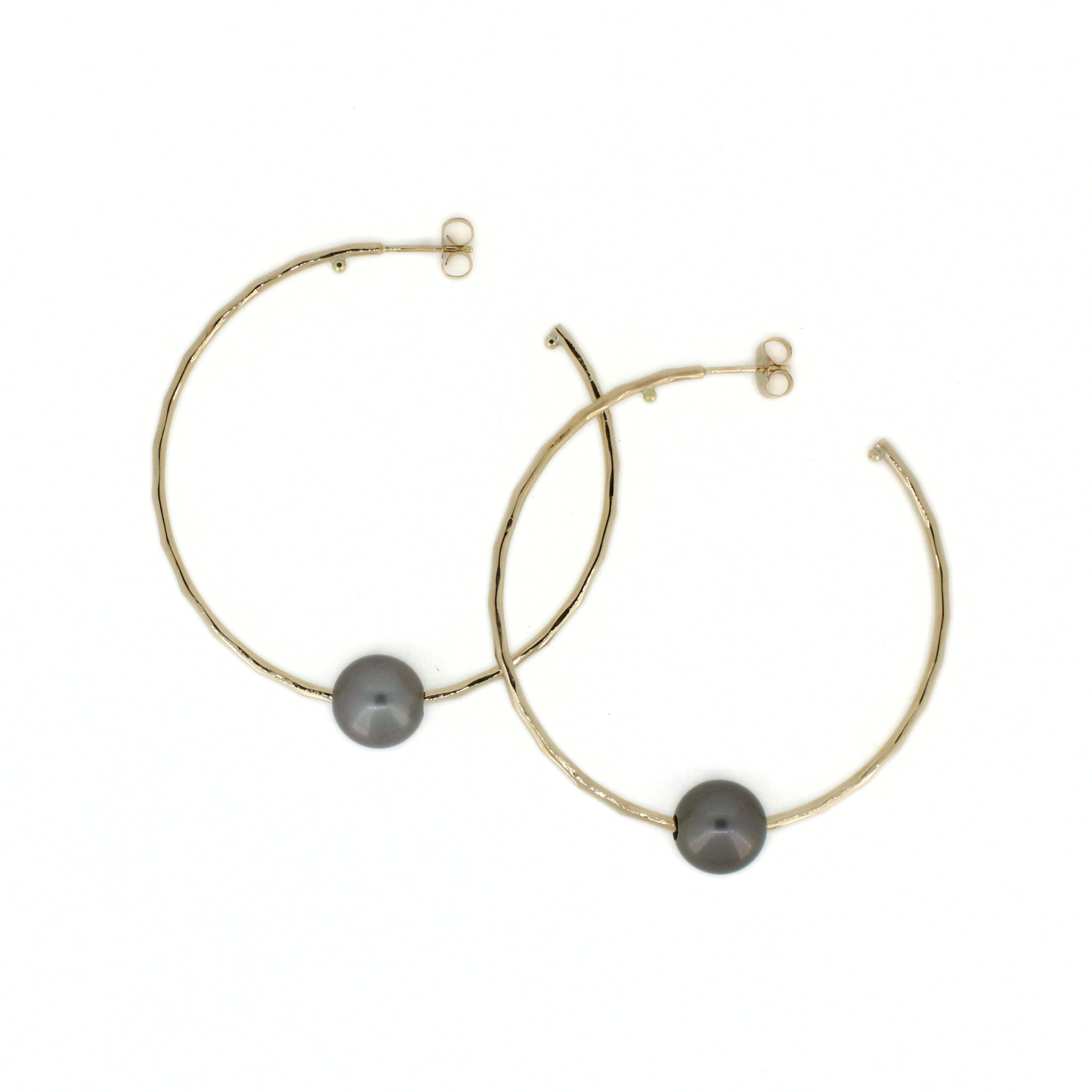 Gold Tahitian Pearl Hoop Earrings