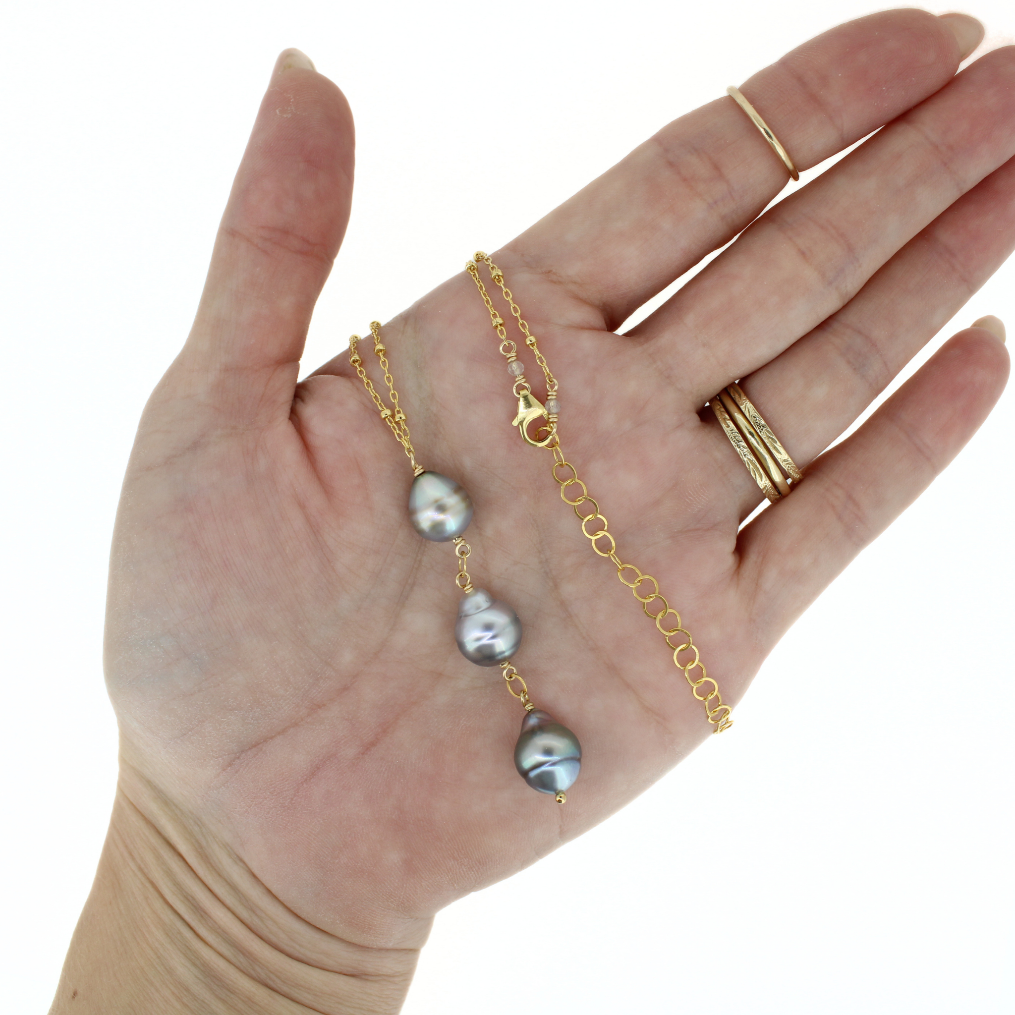 Gold Tahitian Pearl Lariat Necklace