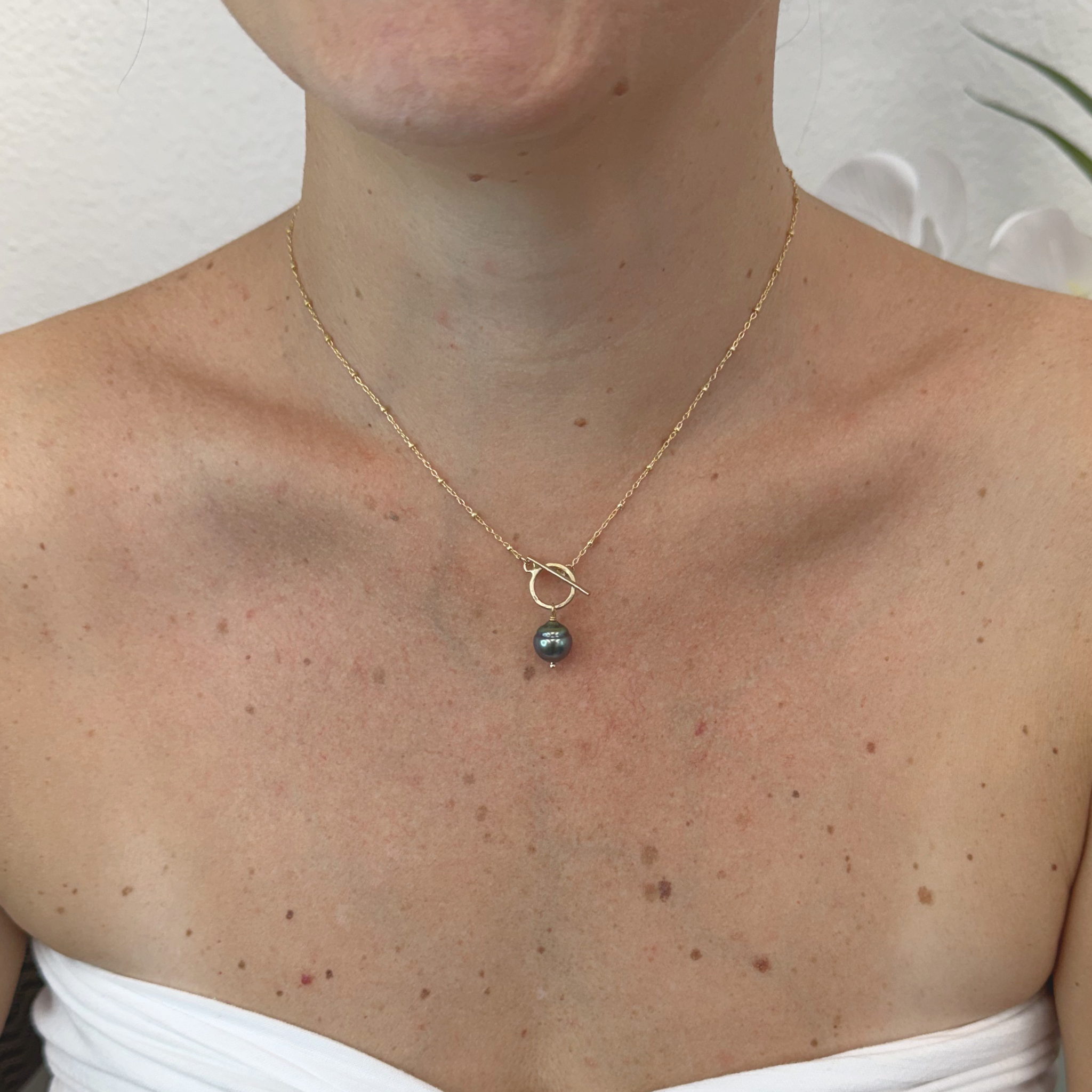 Gold Tahitian Pearl Toggle Necklace