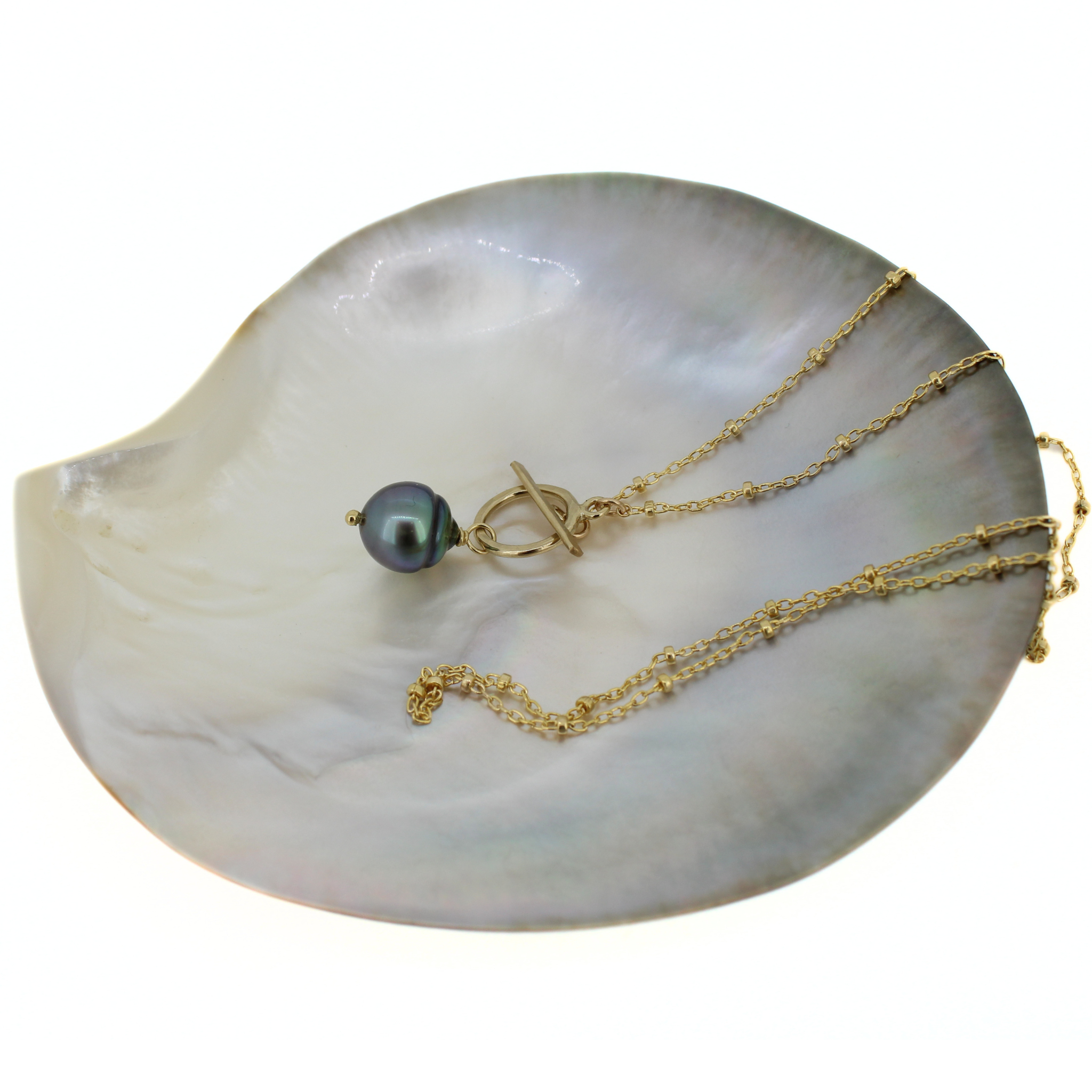 Gold Tahitian Pearl Toggle Necklace