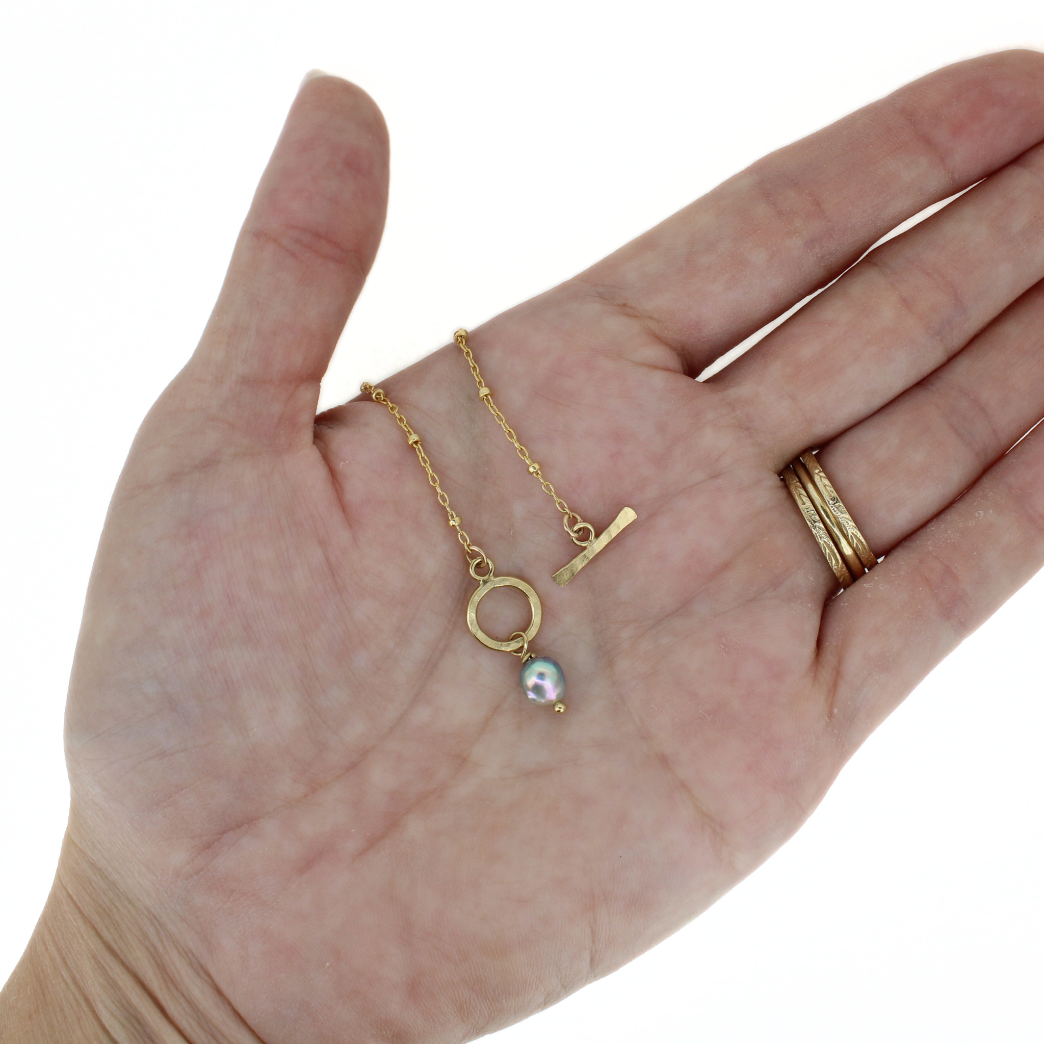 Gold Akoya Pearl Toggle Necklace