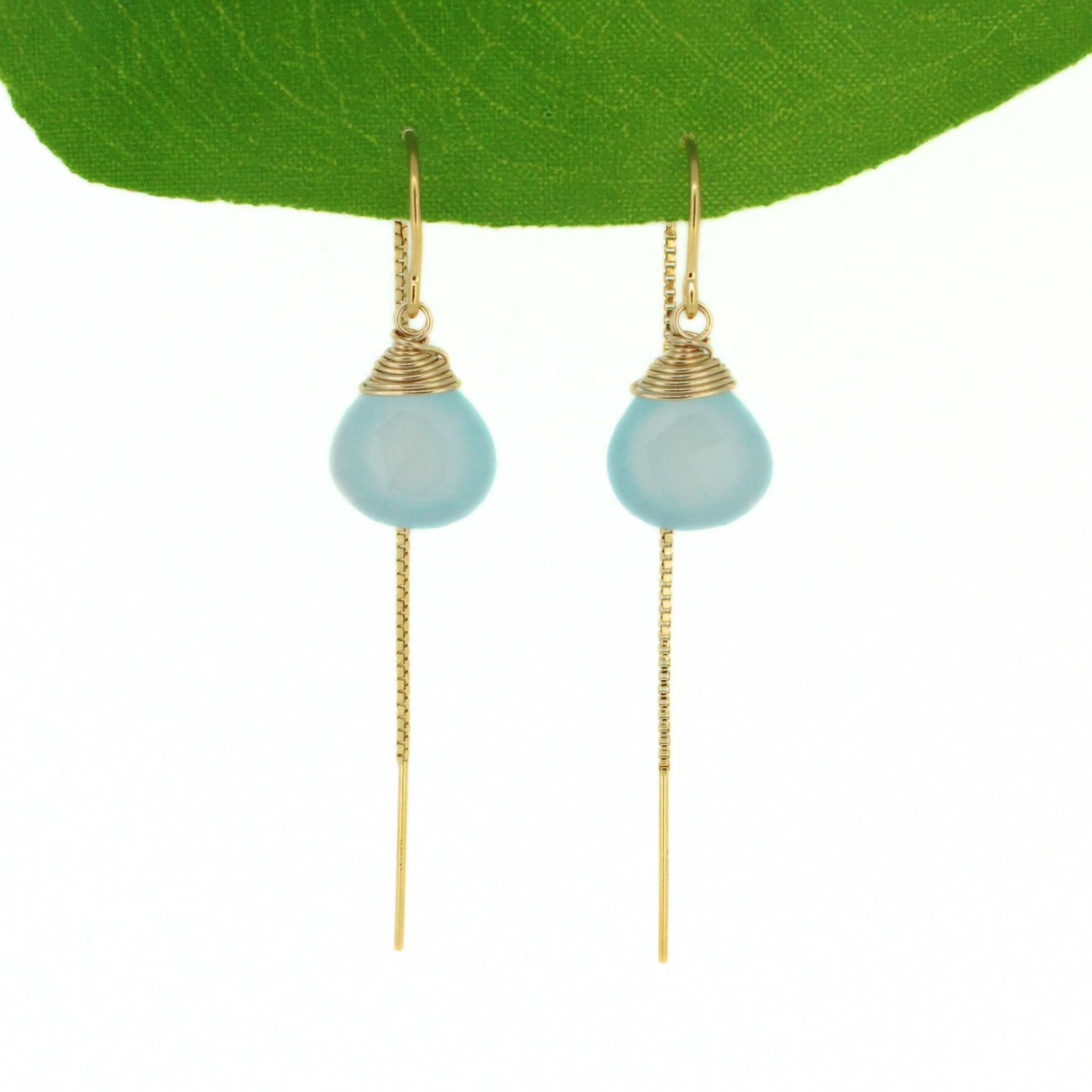 Gold Chalcedony Threader Earrings