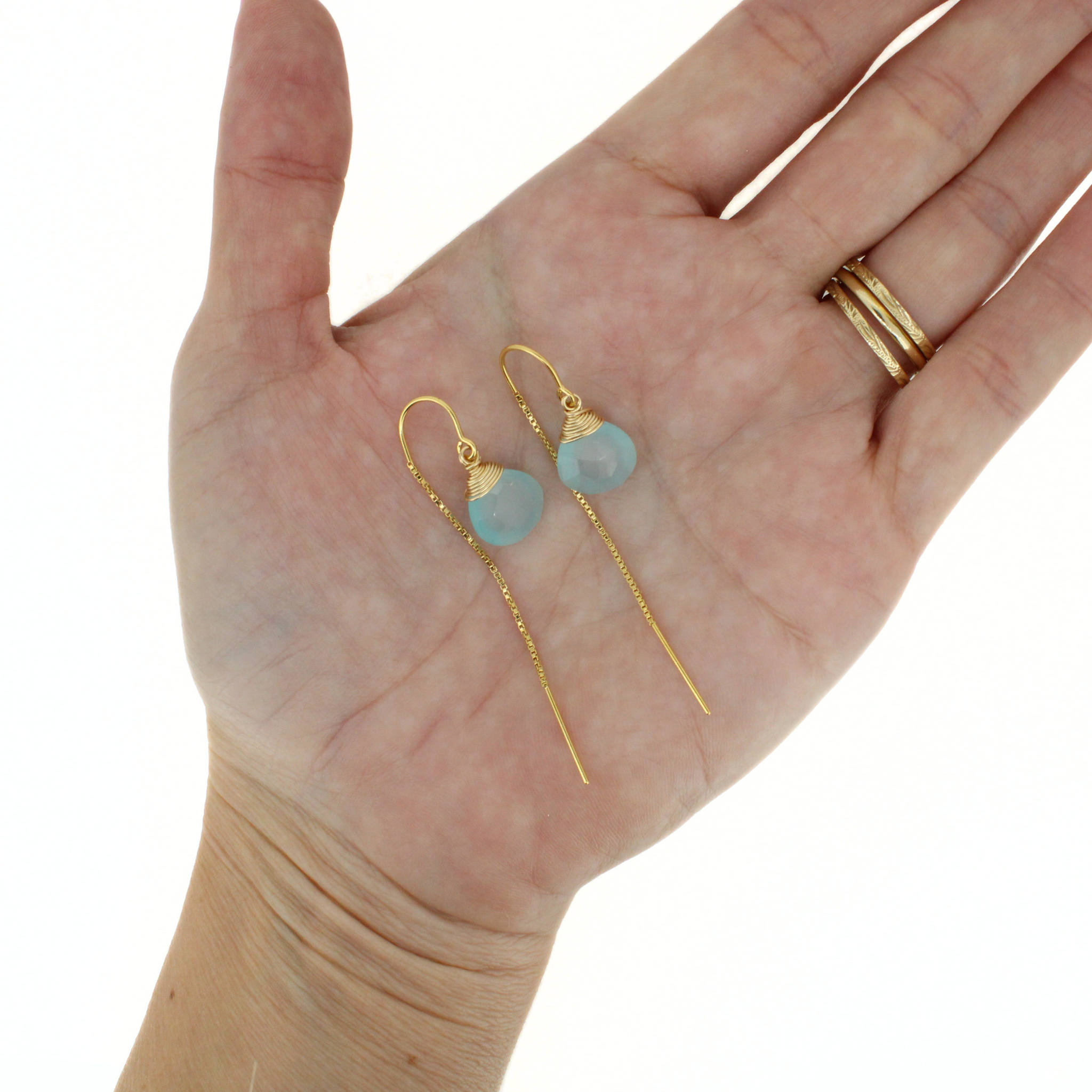 Gold Chalcedony Threader Earrings