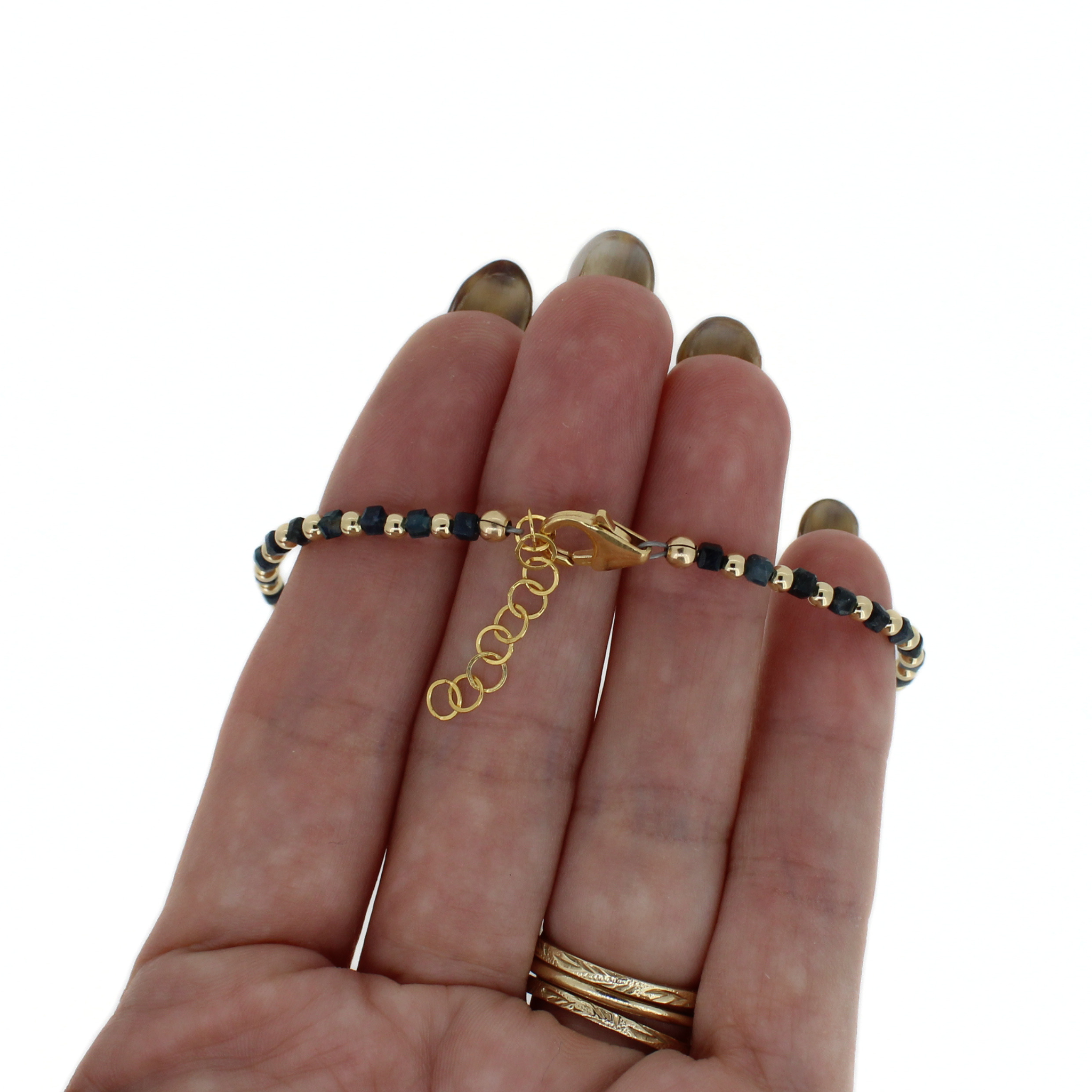 Gold Akoya Pearl & Blue Tourmaline Bracelet Size Medium