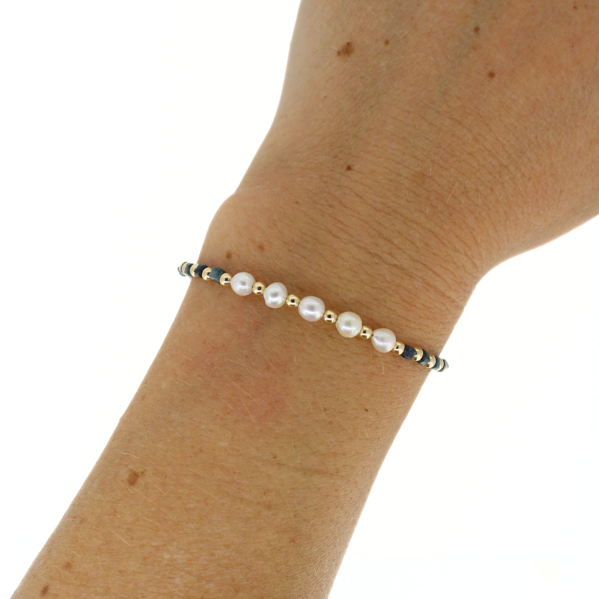 Gold Akoya Pearl & Blue Tourmaline Bracelet Size Medium