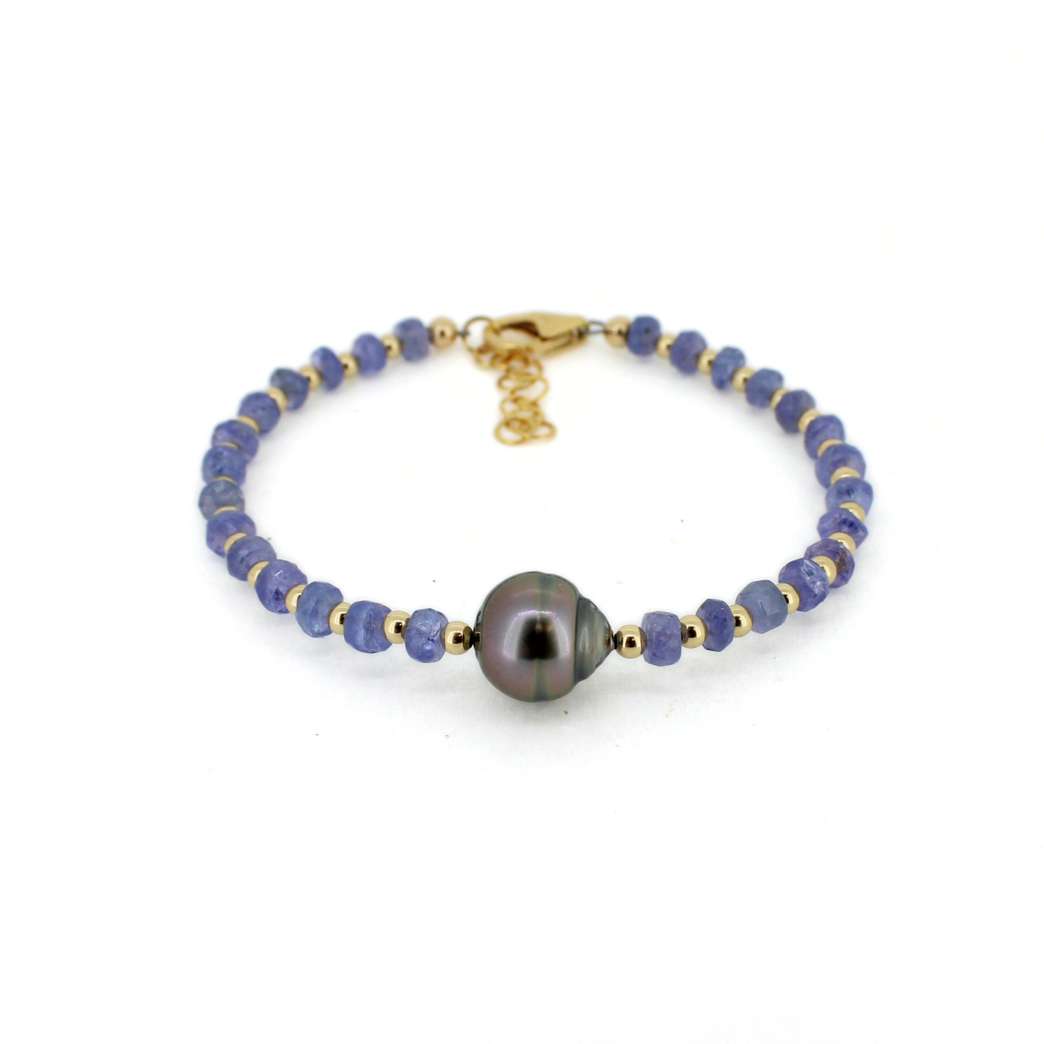 Brianne & Co. 14k gold fill purple tanzanite gemstone and Tahitian pearl bracelet