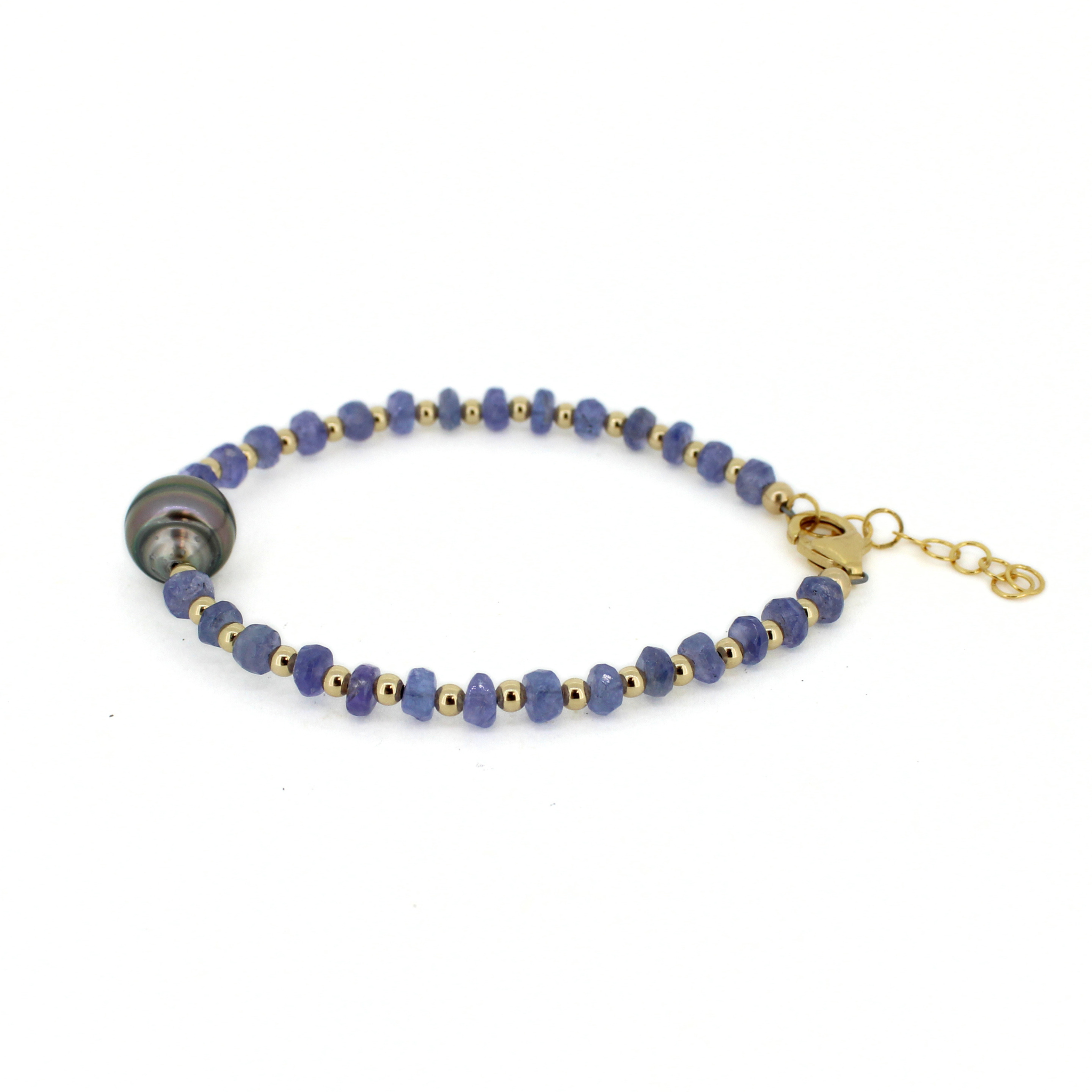 Gold Tanzanite and Tahitian Pearl Bracelet Size Small