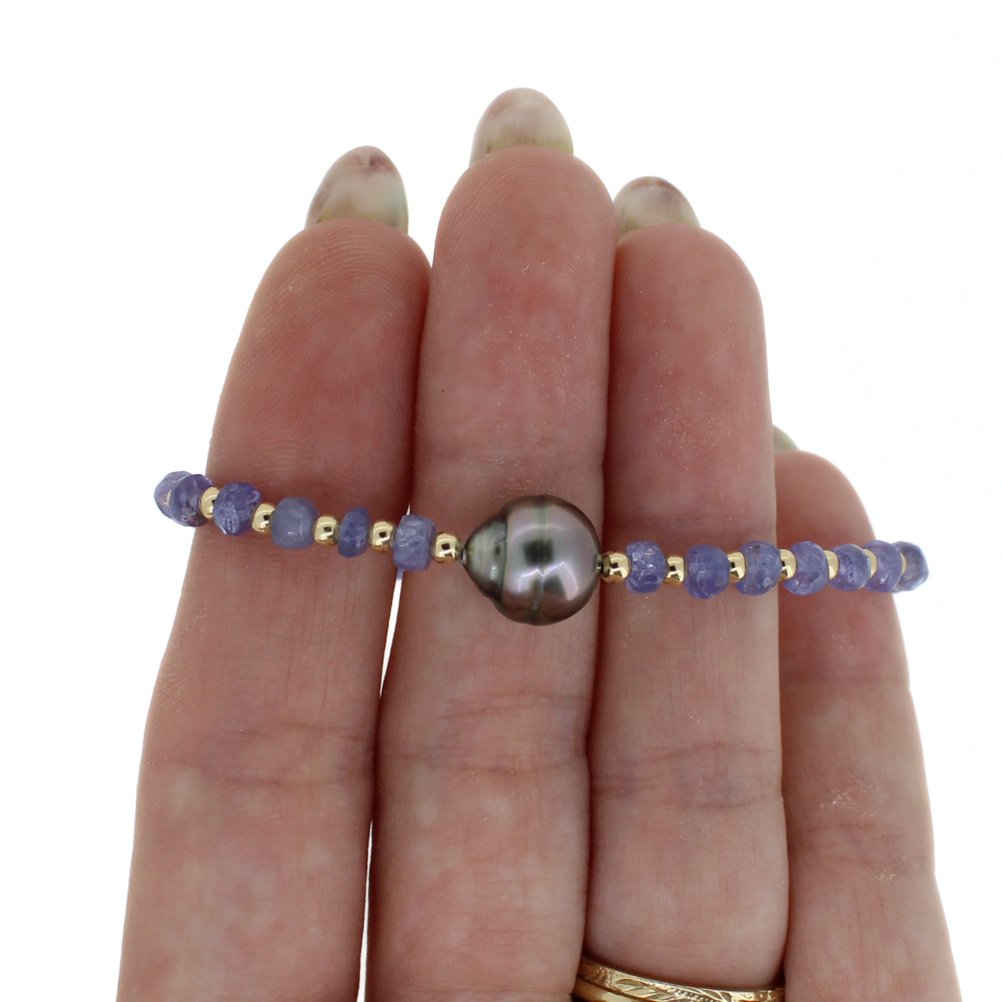 Gold Tanzanite and Tahitian Pearl Bracelet Size Small