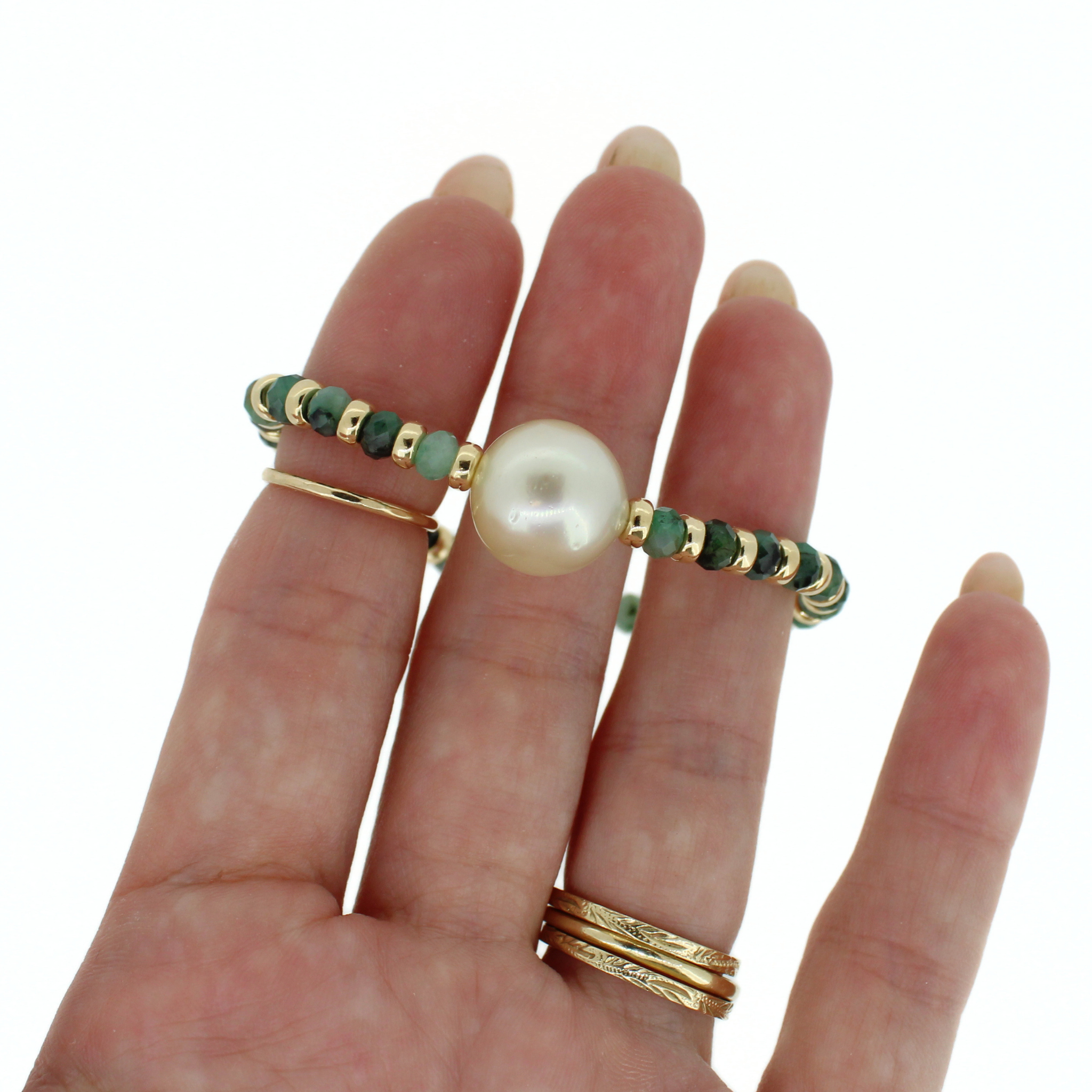 Gold Emerald South Sea Pearl Bracelet Size Small