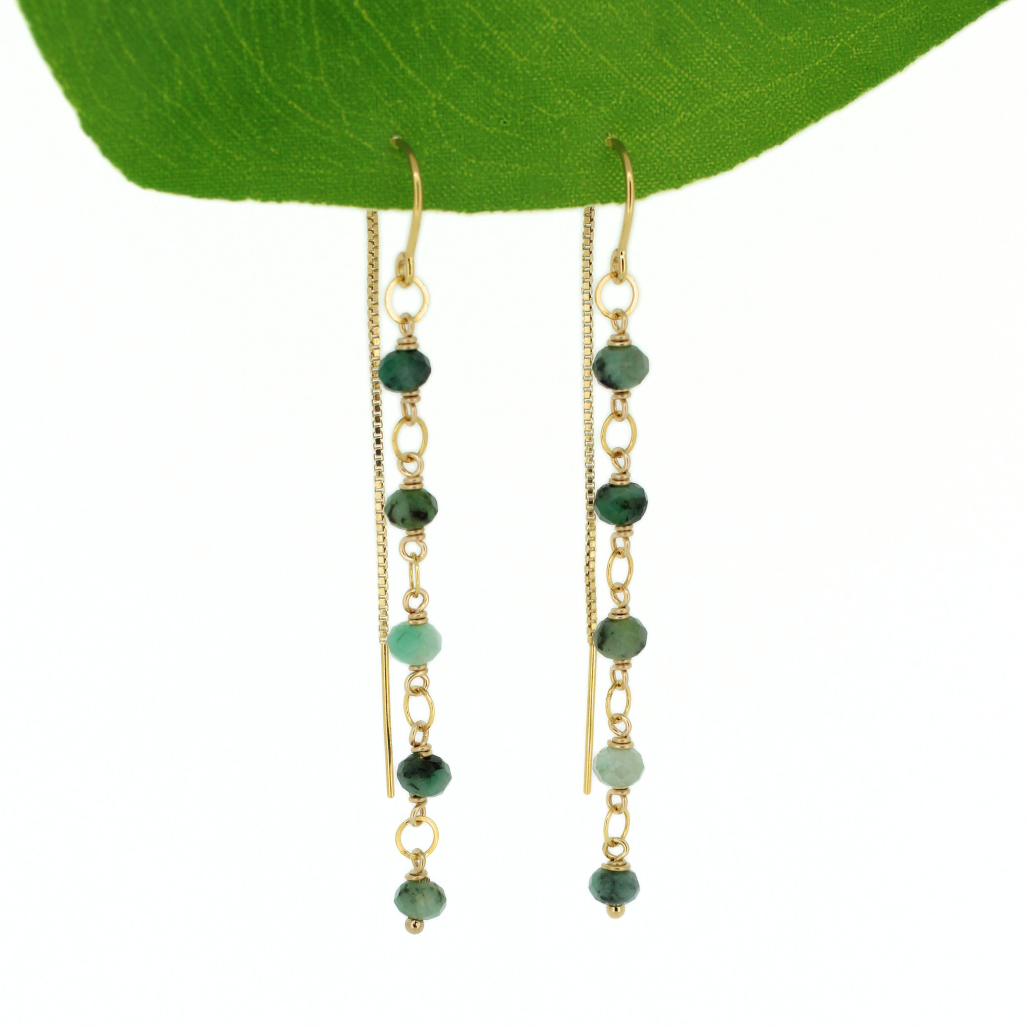 Brianne & Co. 14k gold fill emerald threader earrings