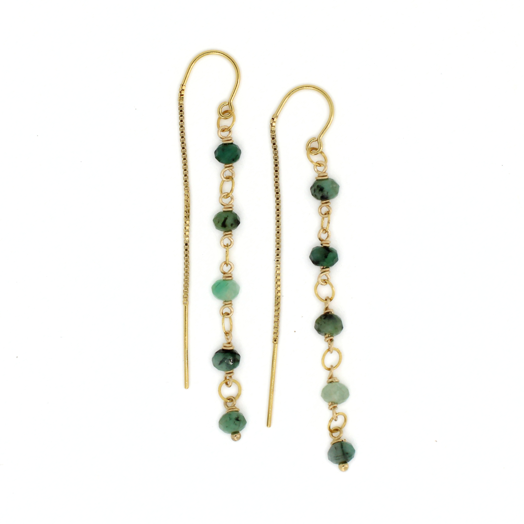 Gold Emerald Threader Earrings