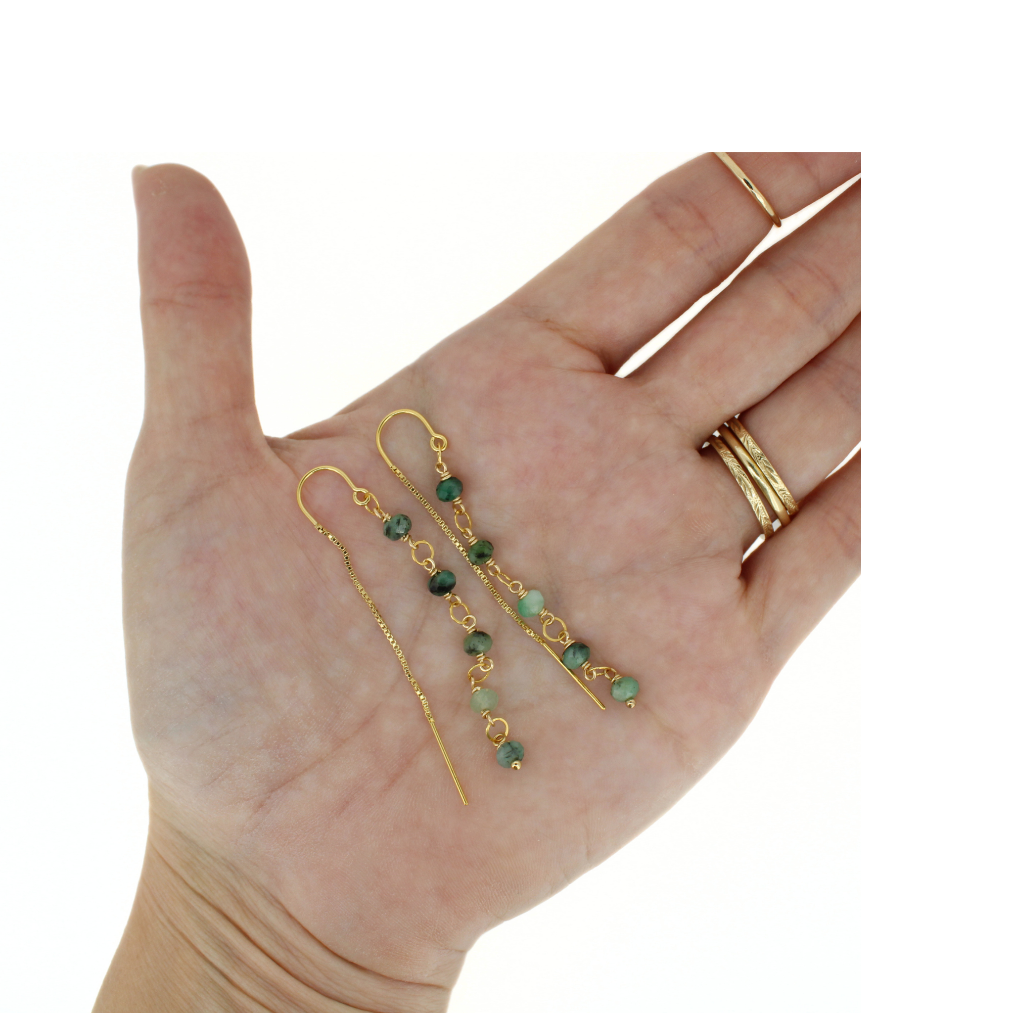 Gold Emerald Threader Earrings