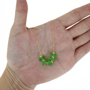 Gold Fill Kelly Green Sea Glass Floating Necklace 18"-19"