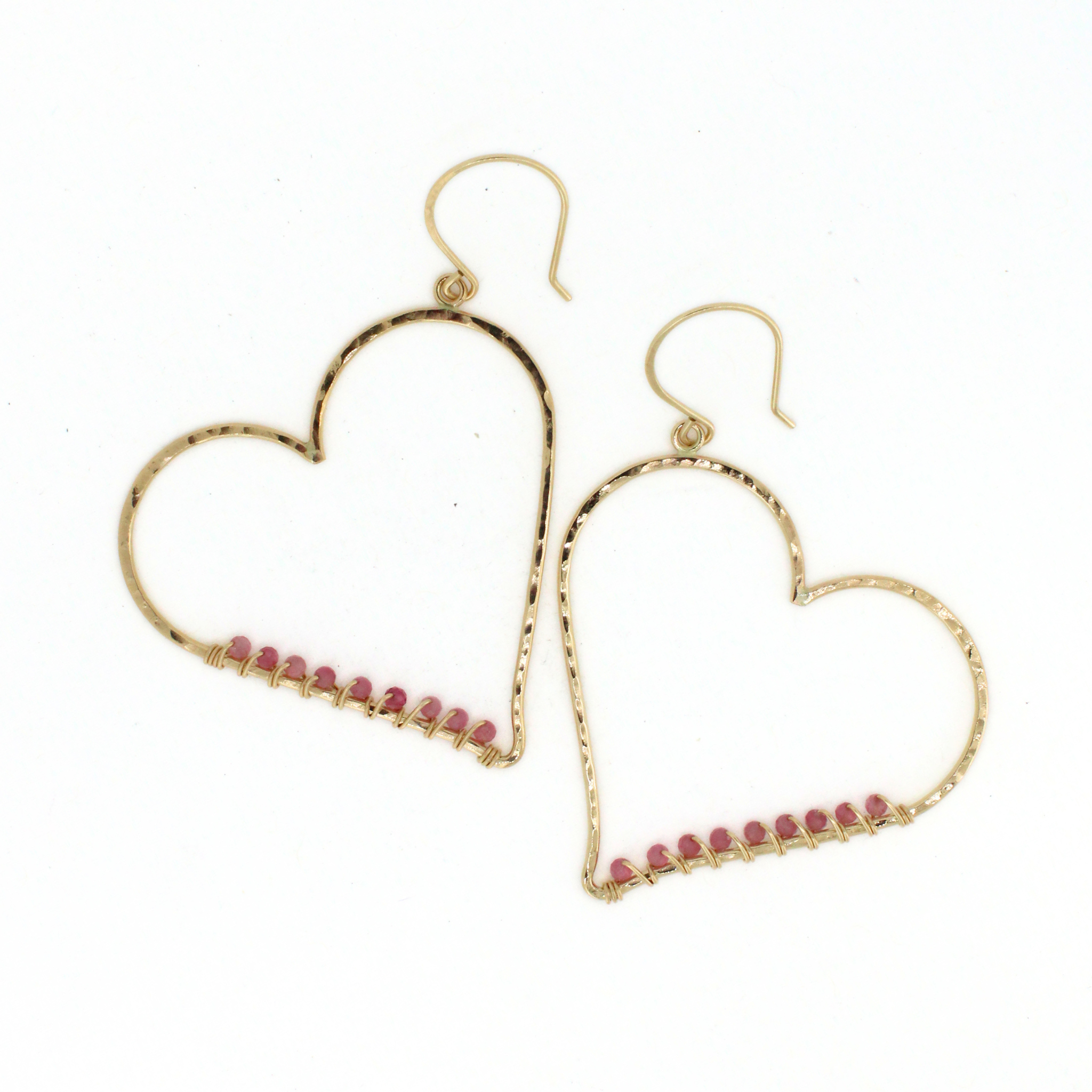 Brianne & Co. 14k gold filled heart shaped hoop earrings with faceted pink tourmaline gemstones