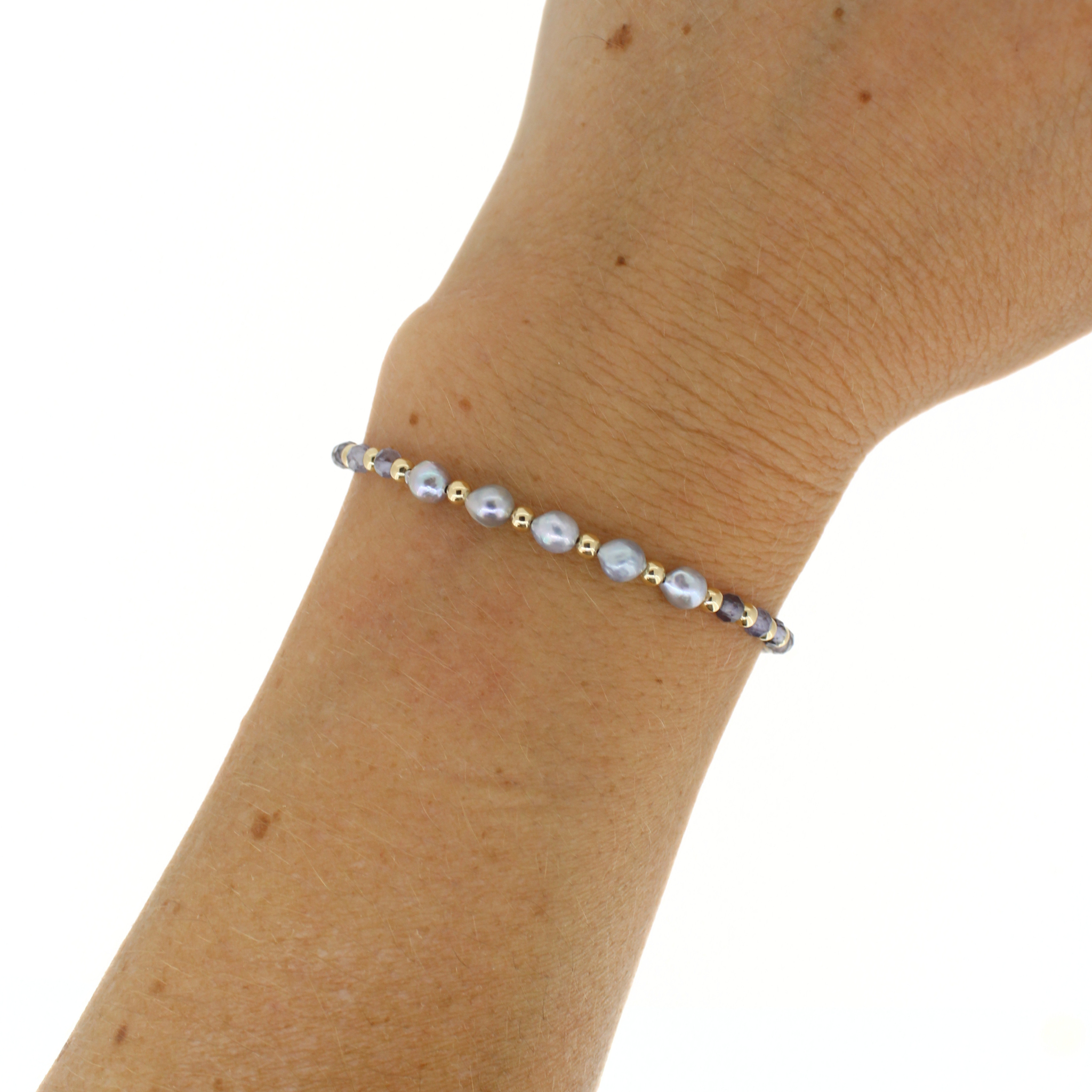 Gold Akoya Pearl & Iolite Bracelet Size Small