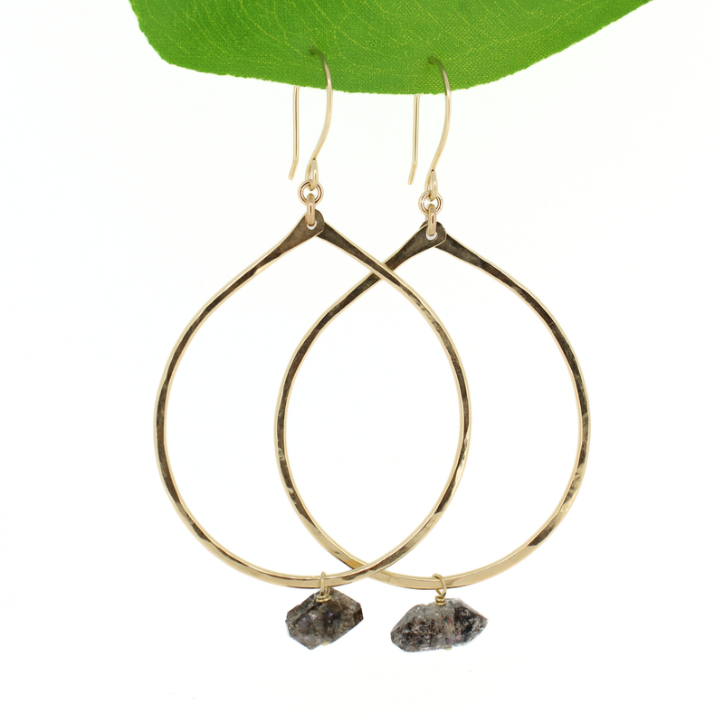 Brianne & co. 14k gold fill large tear drop hoop earrings featuring chunky Herkimer diamonds