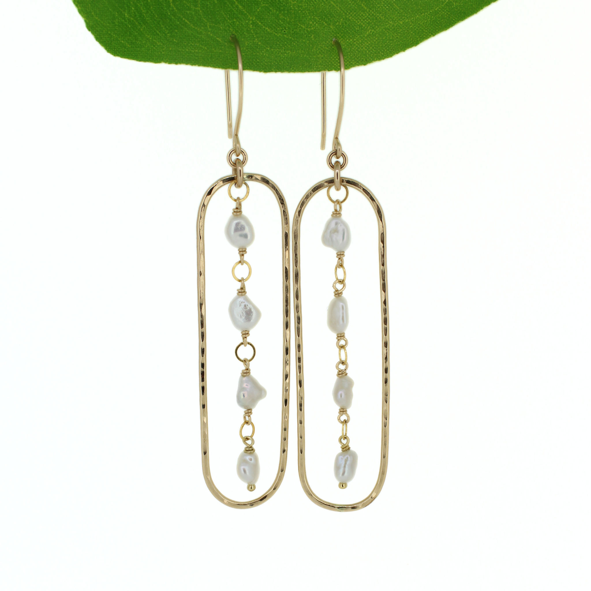 Gold Keshi Pearl Long Oval Hoop Earring