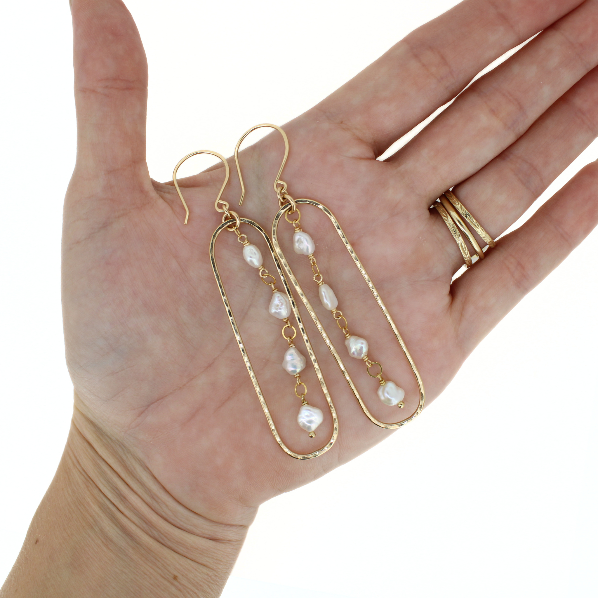 Gold Keshi Pearl Long Oval Hoop Earring