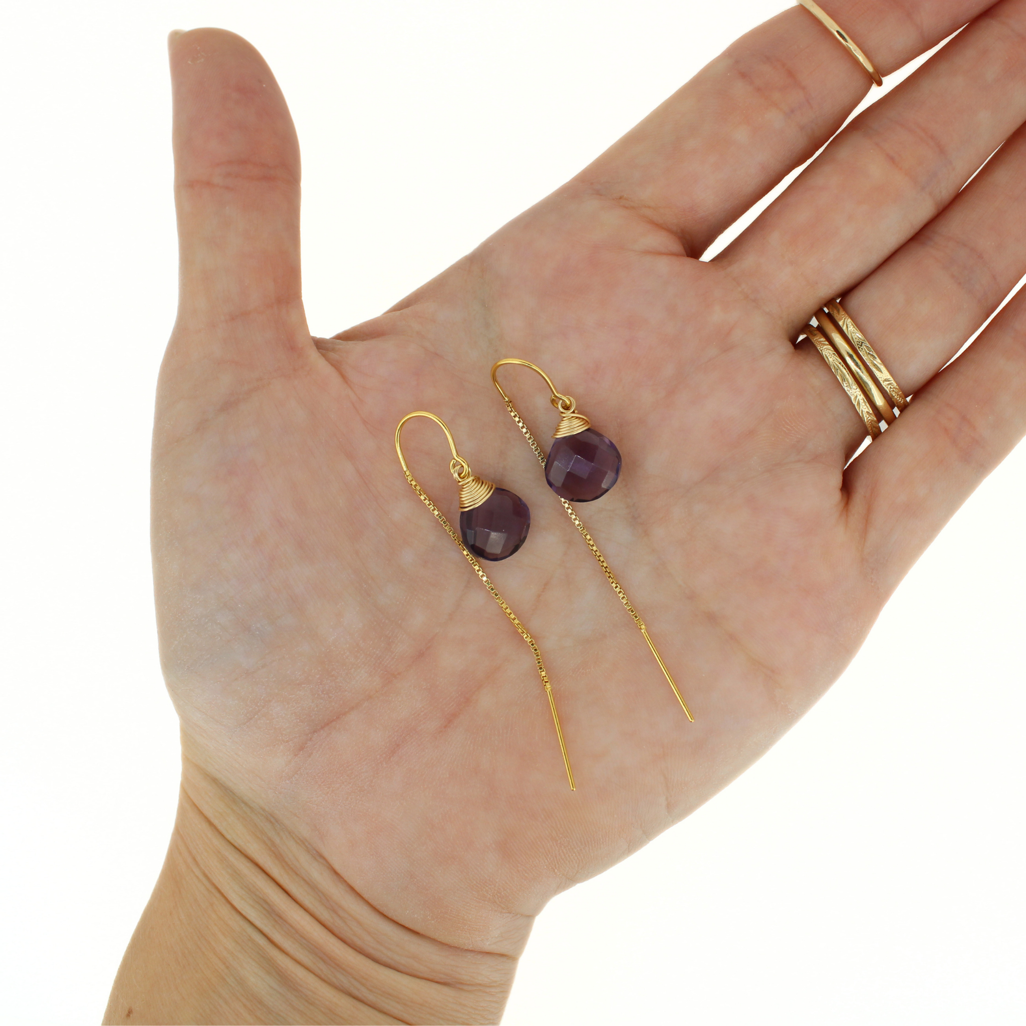 Gold Amethyst Short Threader Earrings