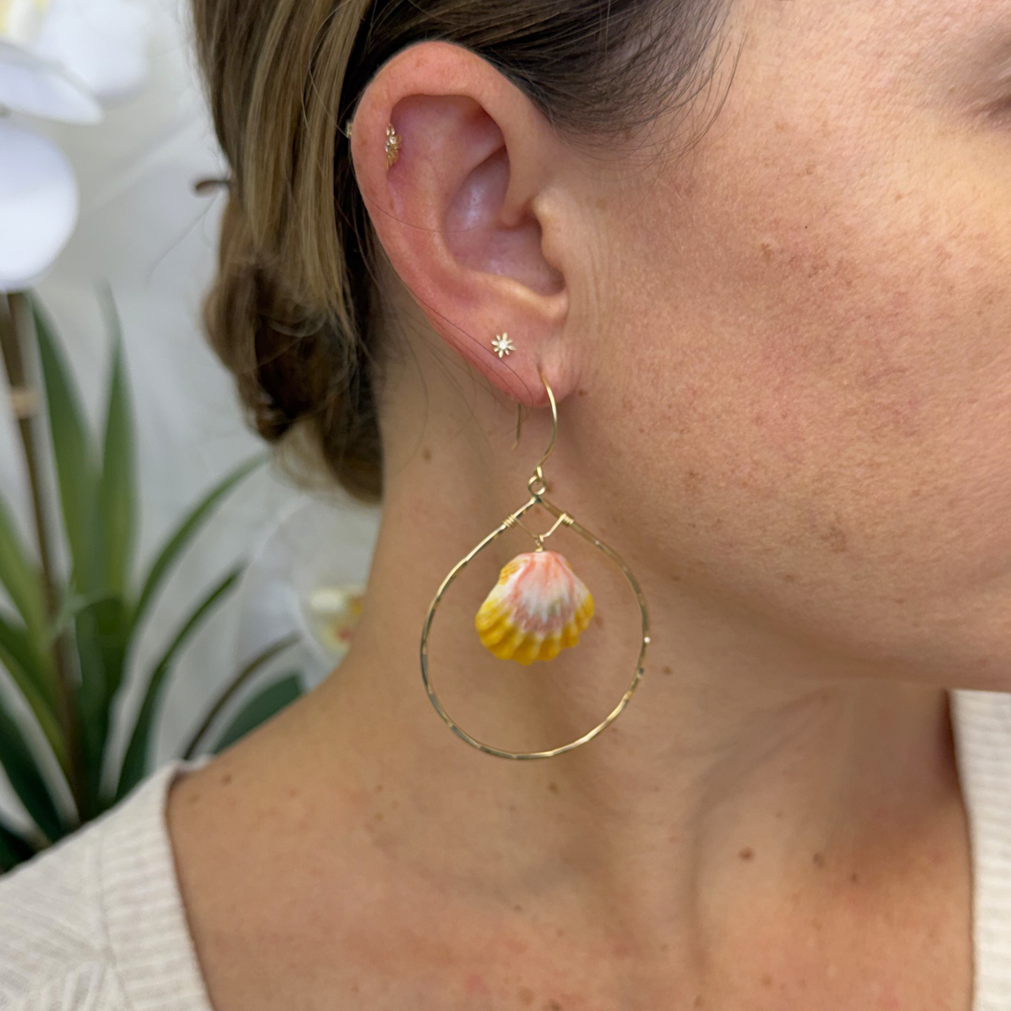 Gold Sunrise Shell Hoop Earrings