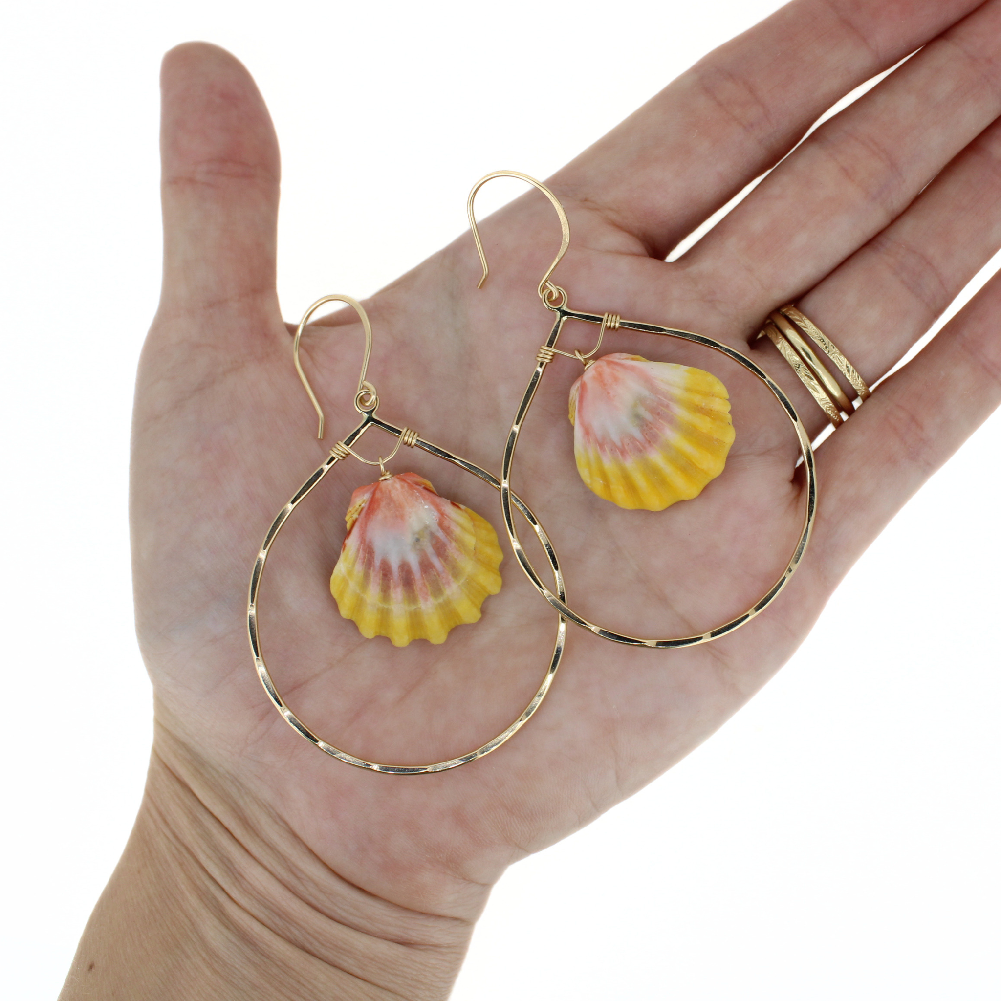 Gold Sunrise Shell Hoop Earrings