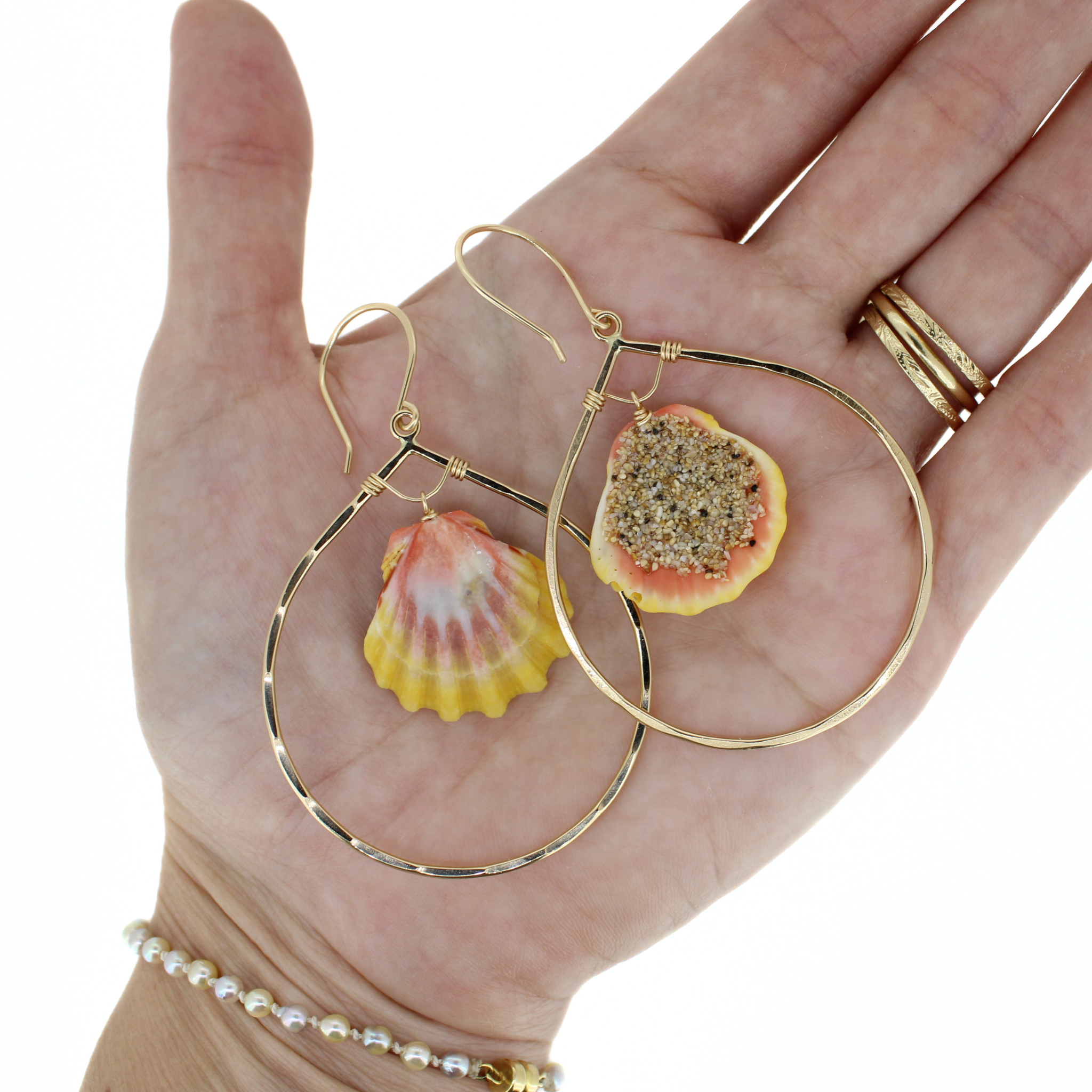 Gold Sunrise Shell Hoop Earrings
