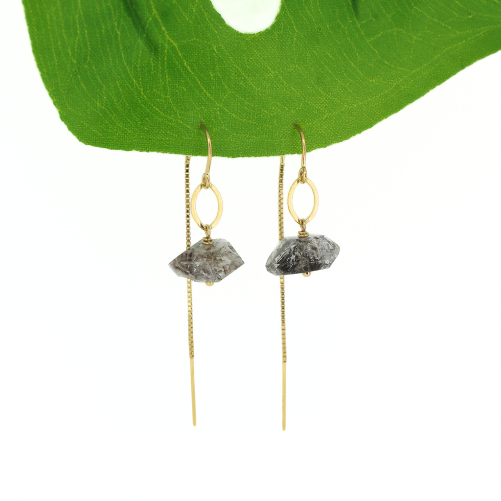 Brianne & Co. 14k golf fill threader earrings with chunky Herkimer diamonds