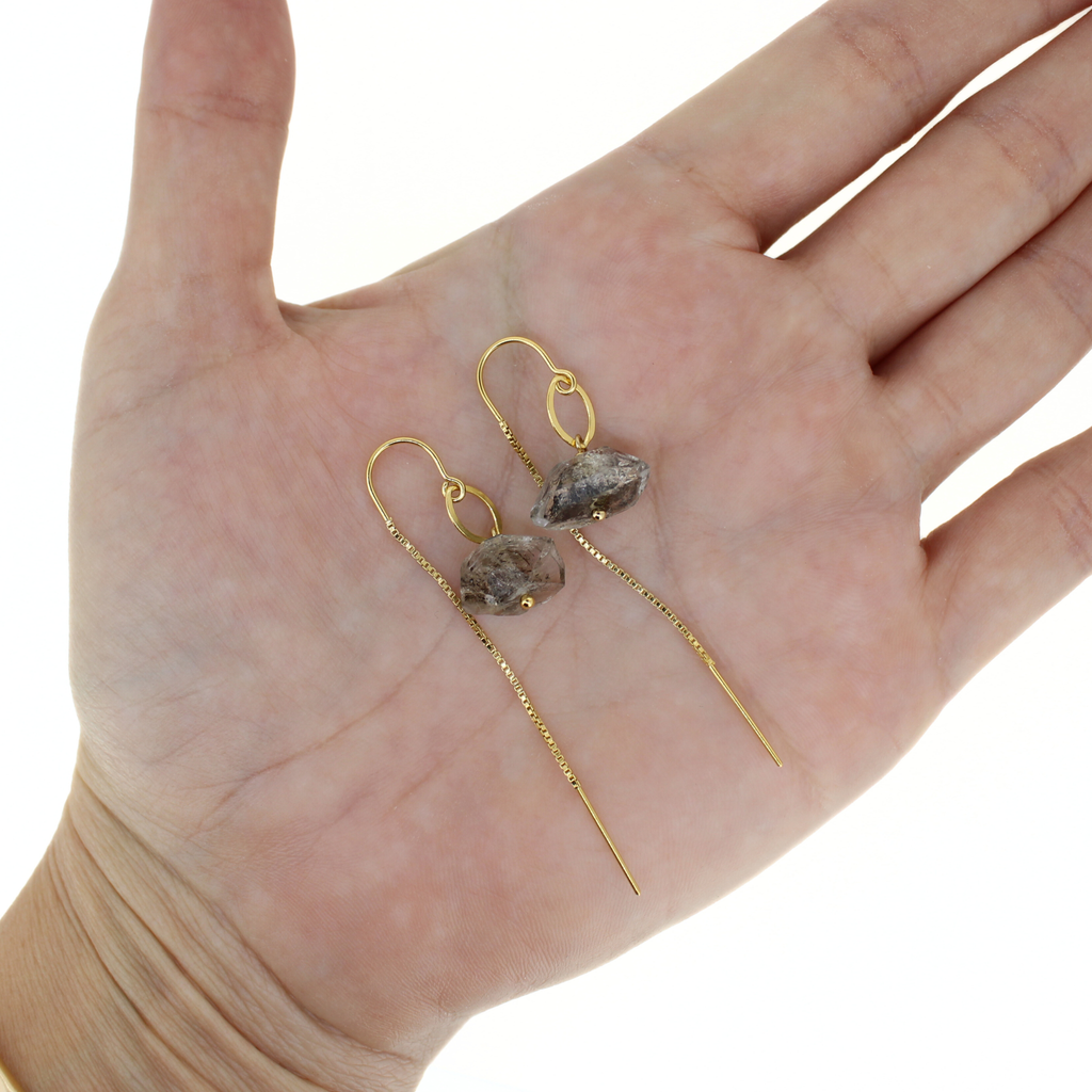 Gold Fill Chunky Herkimer Diamond Short Threader Earrings