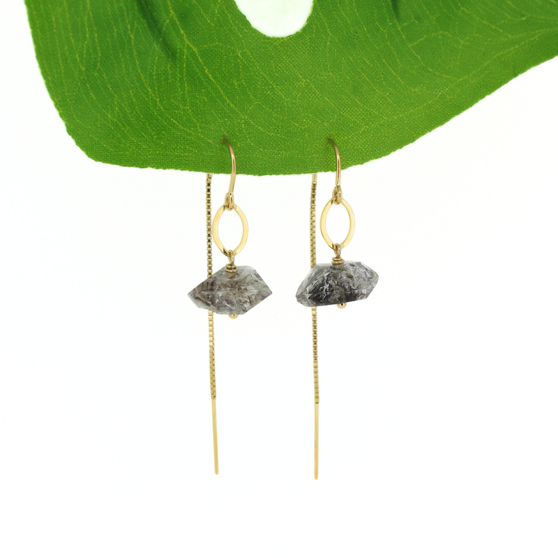 Brianne & Co. 14k golf fill threader earrings with chunky Herkimer diamonds