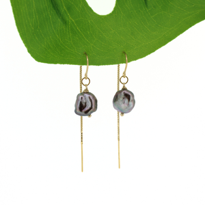 Brianne & Co. 14k gold fill threader earrings with large Tahitian keshi pearls