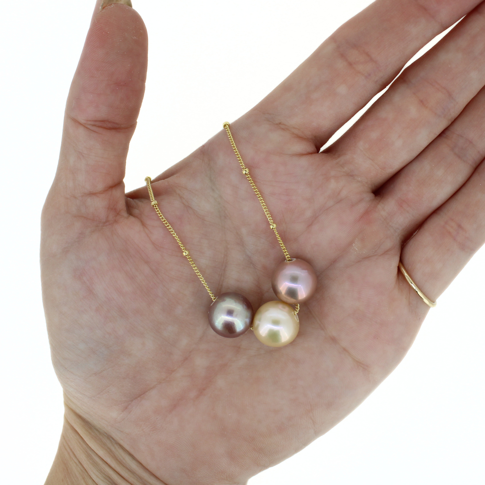 Gold Triple Edison Pearl Necklace