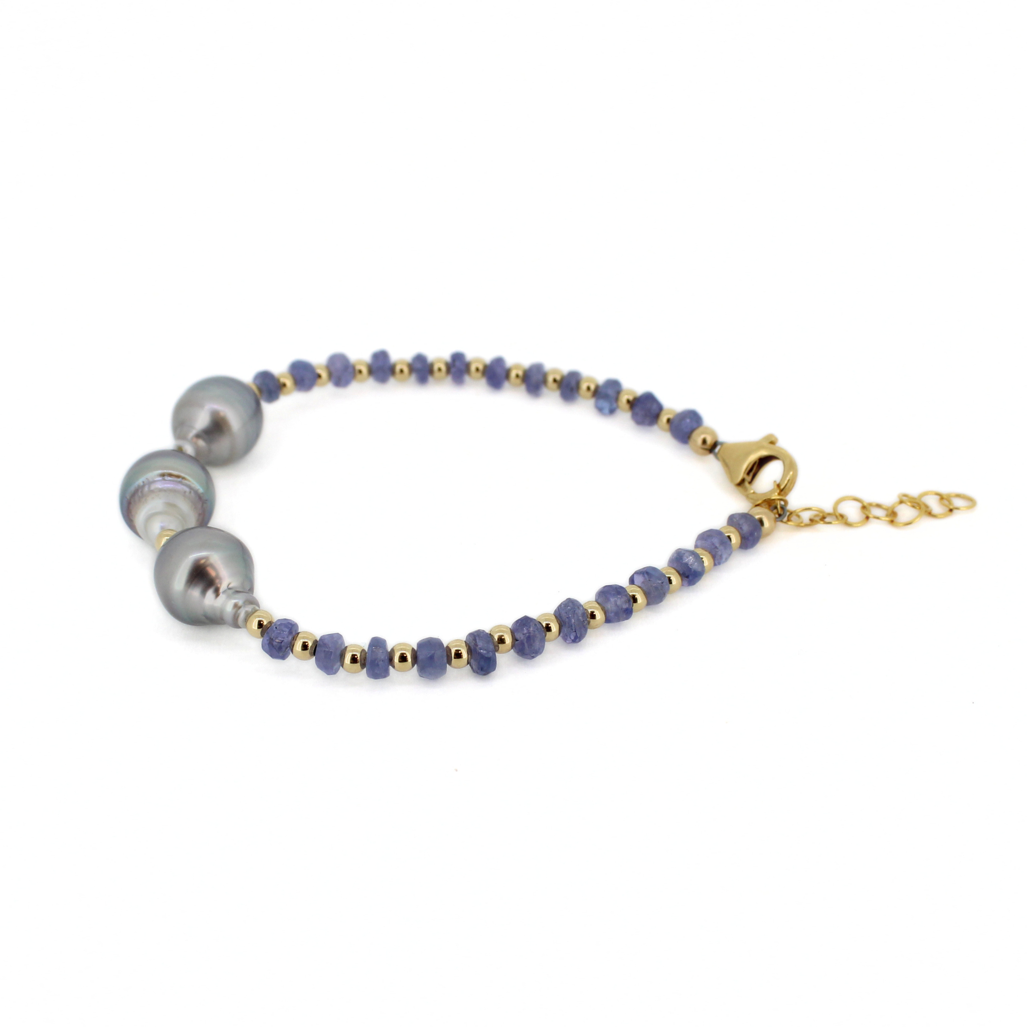 Gold Tanzanite and Tahitian Pearl Bracelet Size Small